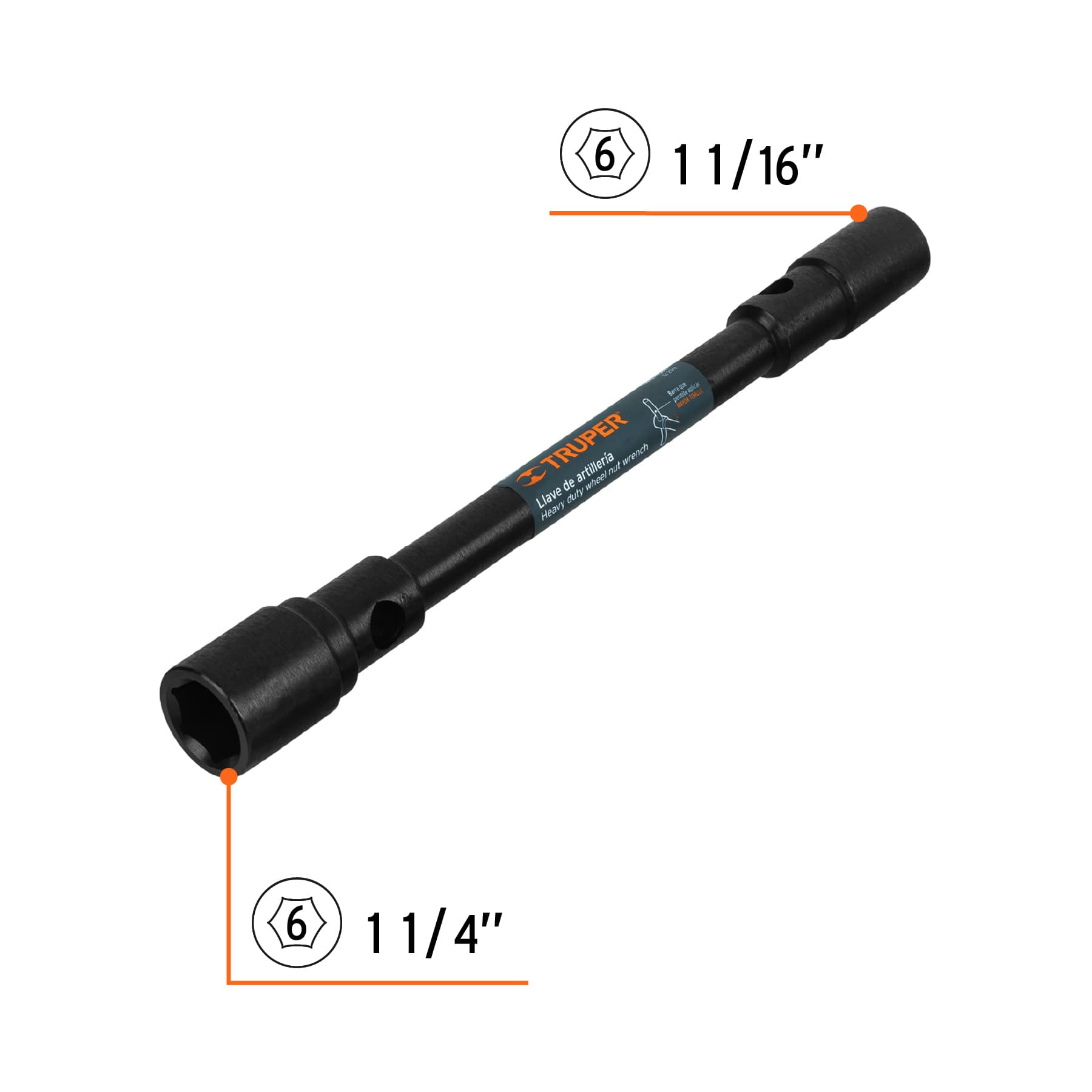 Llave de artillería 1-1/16 x 1-1/4" boca hexagonal, TRUPER