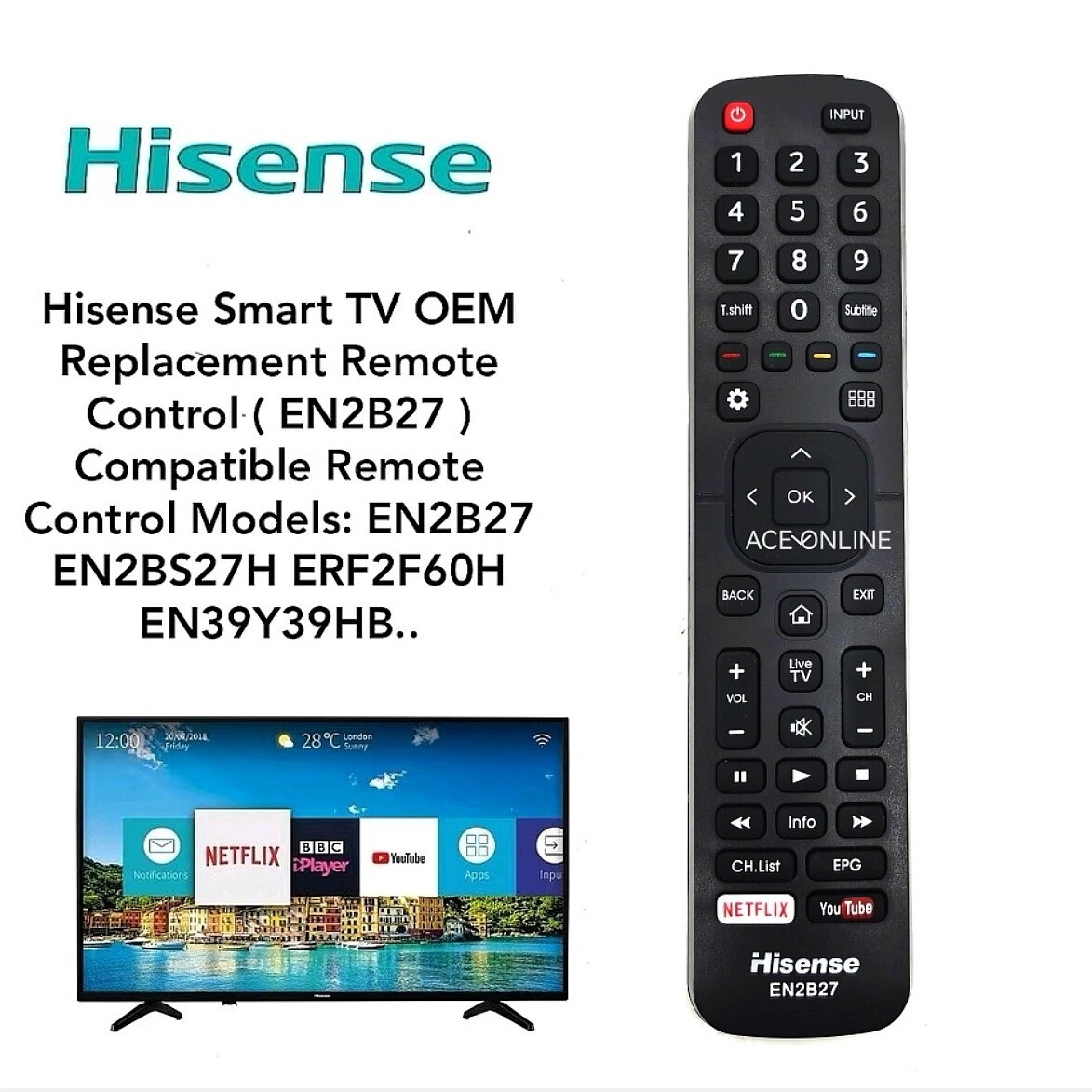 Comando para TV Hisense en2b27 tv