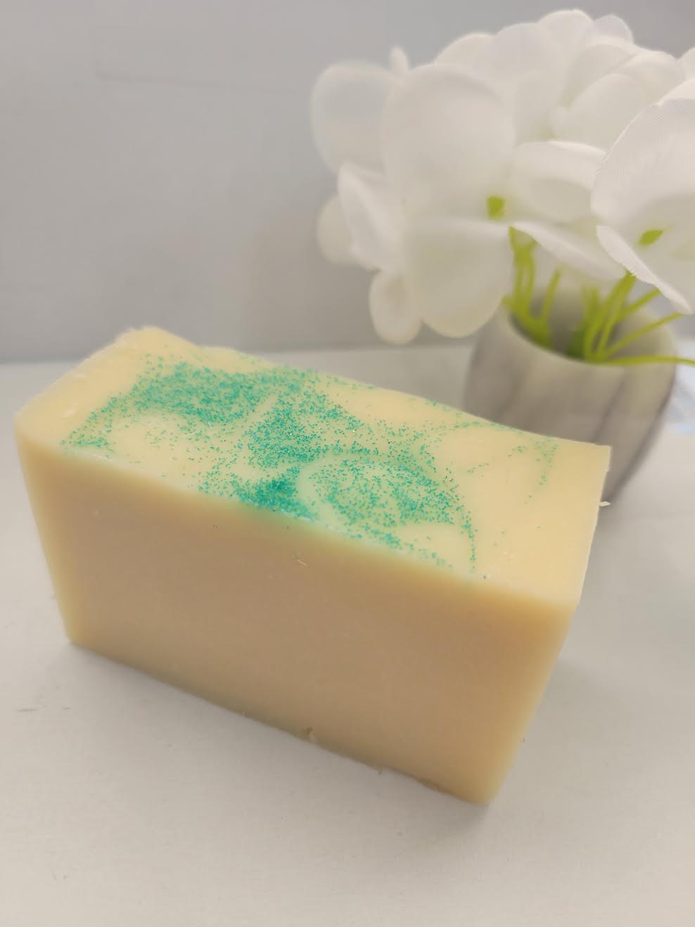 Luxury Cold-Pressed Goat Milk Soap with Shea Butter and Aqua Blue Glitter 