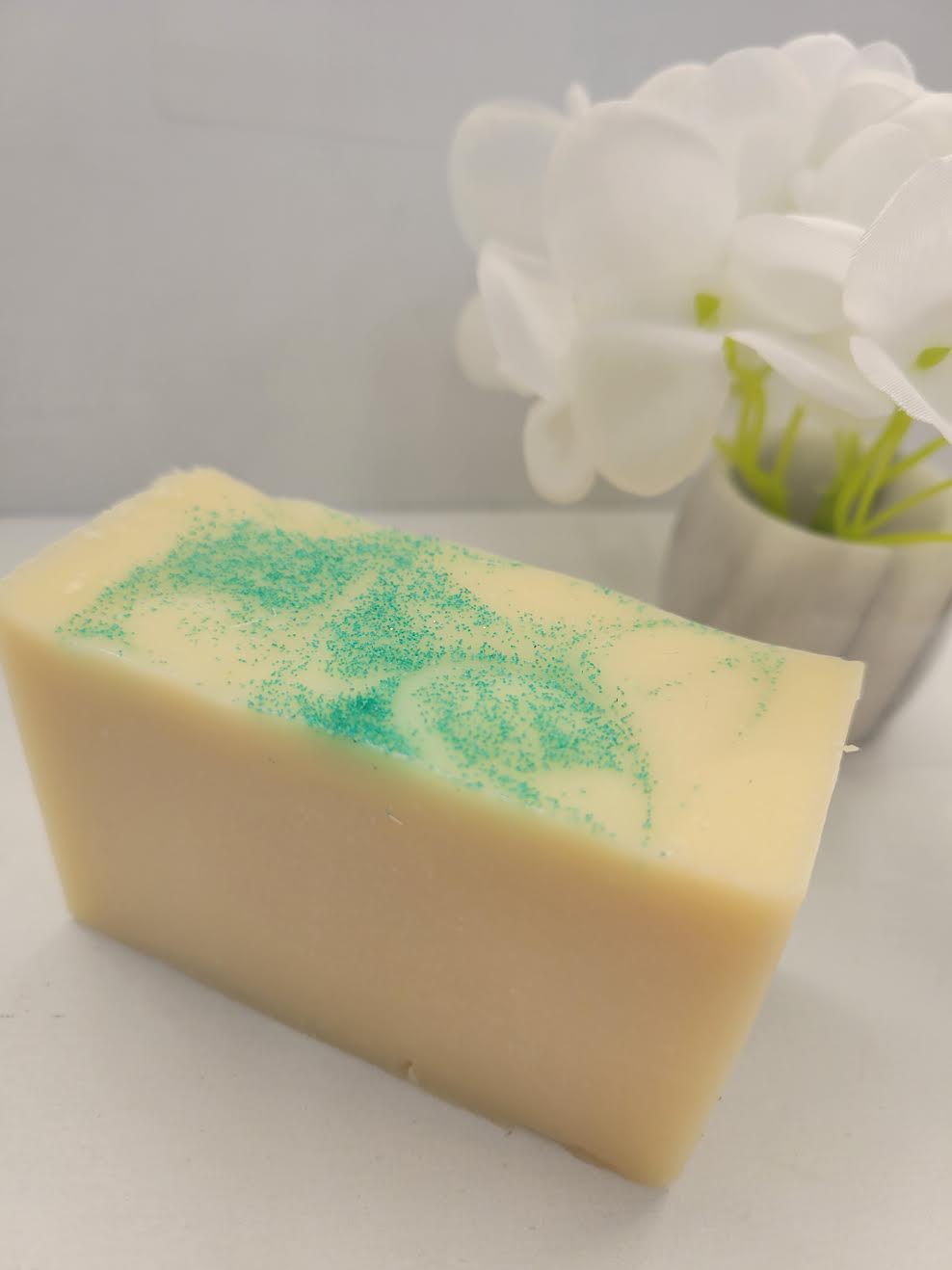 Luxury Cold-Pressed Goat Milk Soap with Shea Butter and Aqua Blue Glitter 