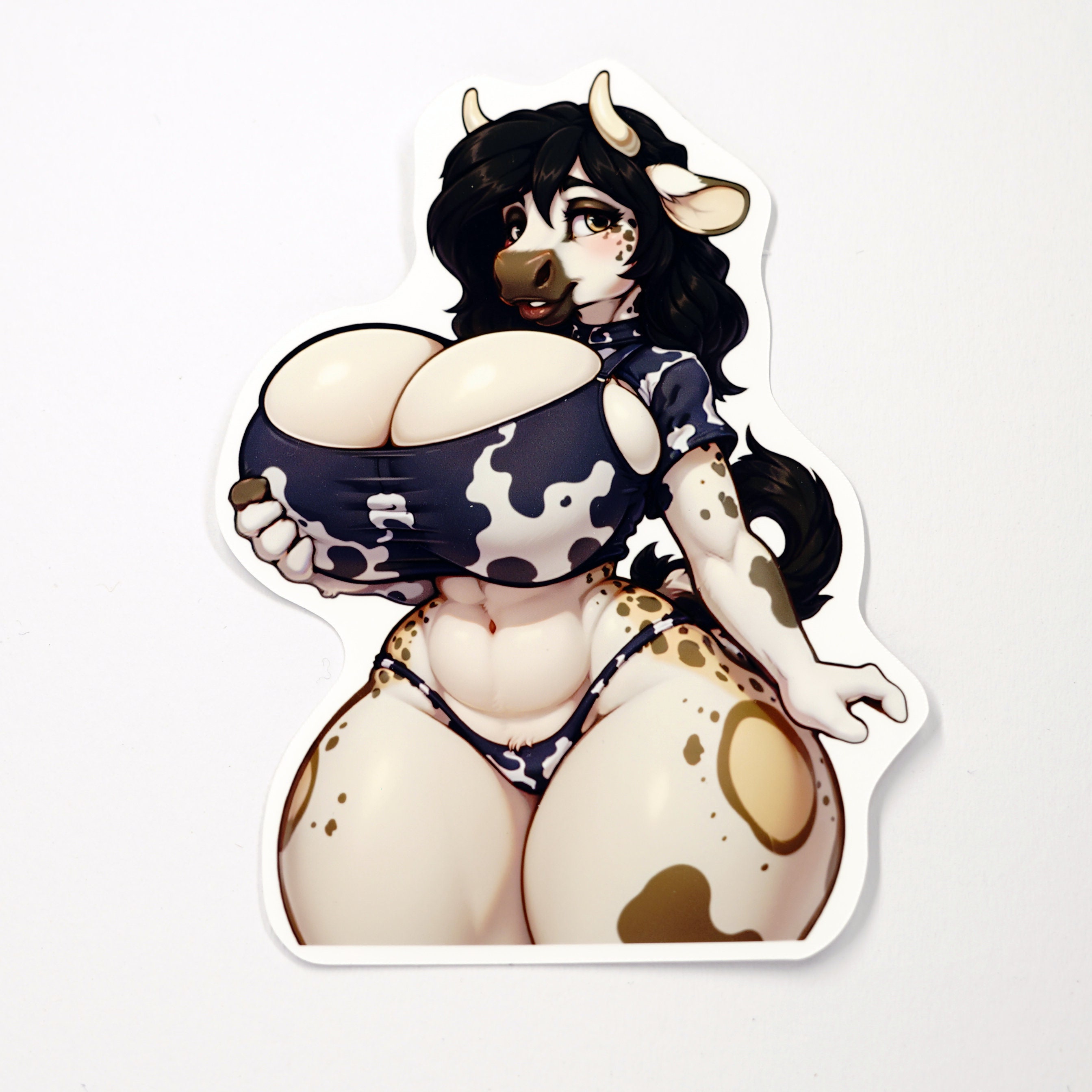 Oppai Cow Girl - Lewd Oppai Anime Waifu Sticker Vinyl Decal Furry