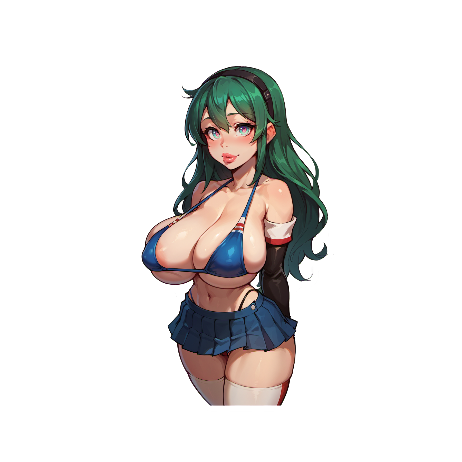 Isuzu - 2 Versions! Green haired babe in a bikini and pleated skirt