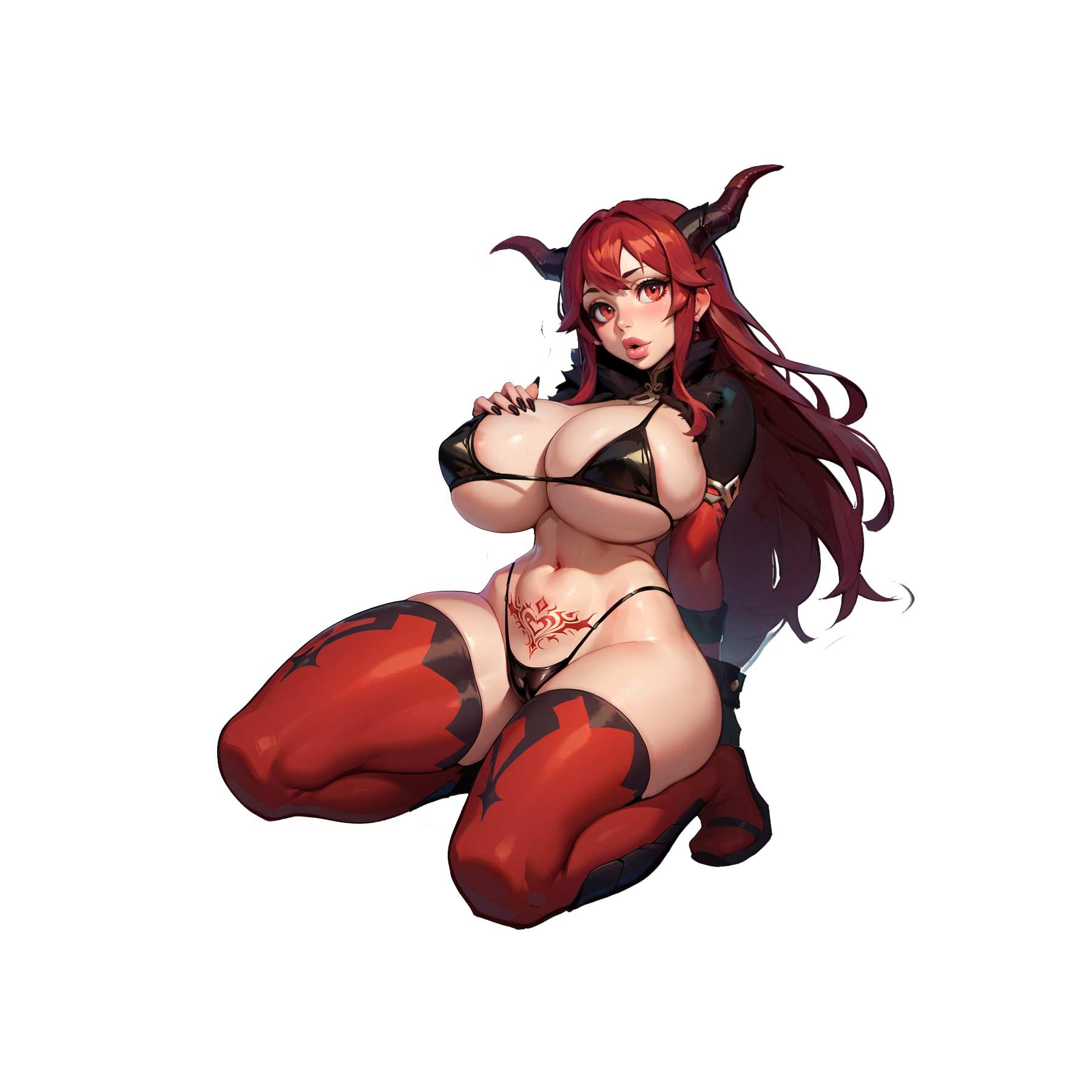 Maoyuu Maou Yuusha - 2 Versions! Gorgeous black bikini and thighhighs, flowing red hair