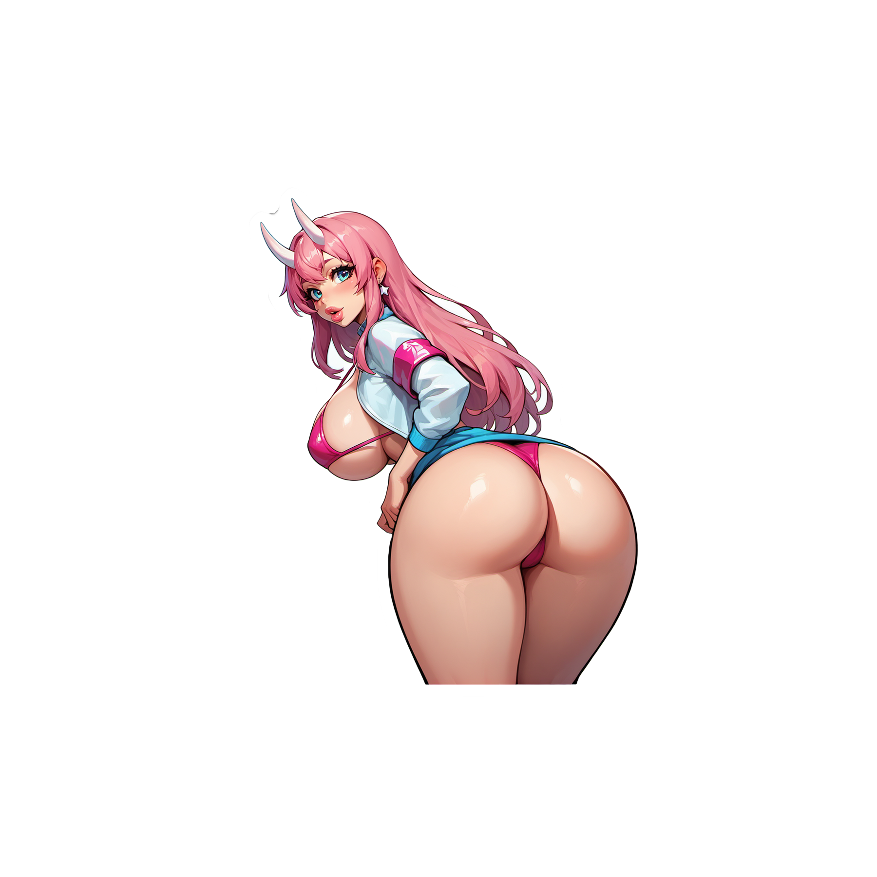 Shuna Pink bikini - 2 Versions! Shuna in a pink bikini, bending over and looking over her shoulder