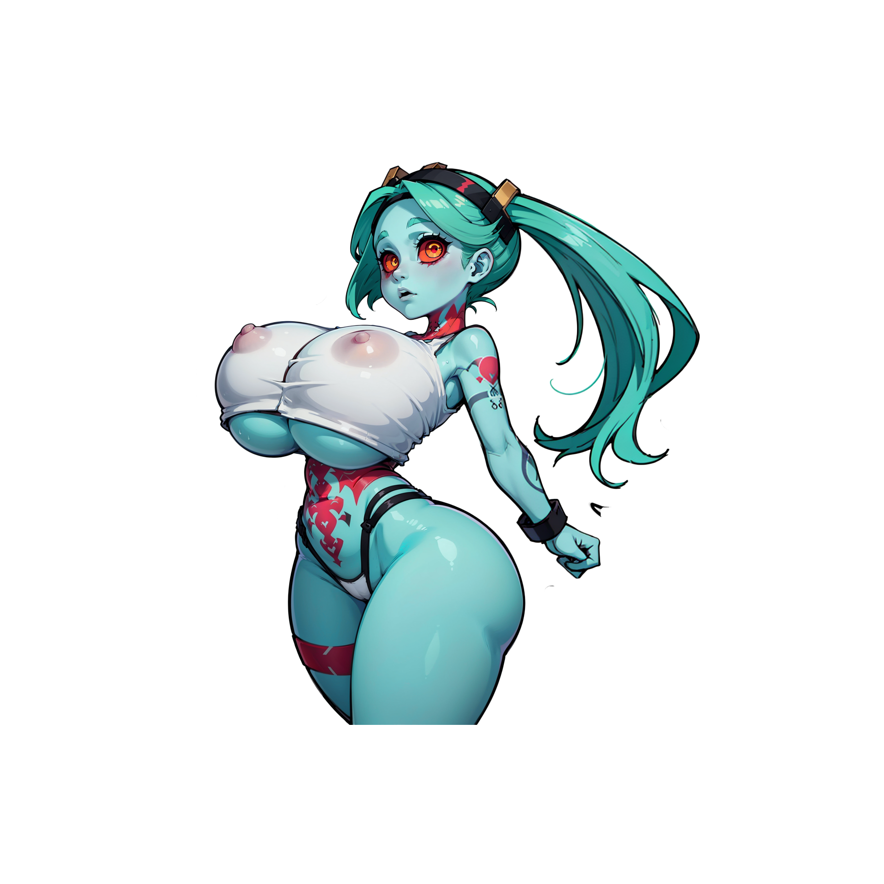 Rebecca - Crop top and thong - Oppai Rebecca with tattoos and see through shirt
