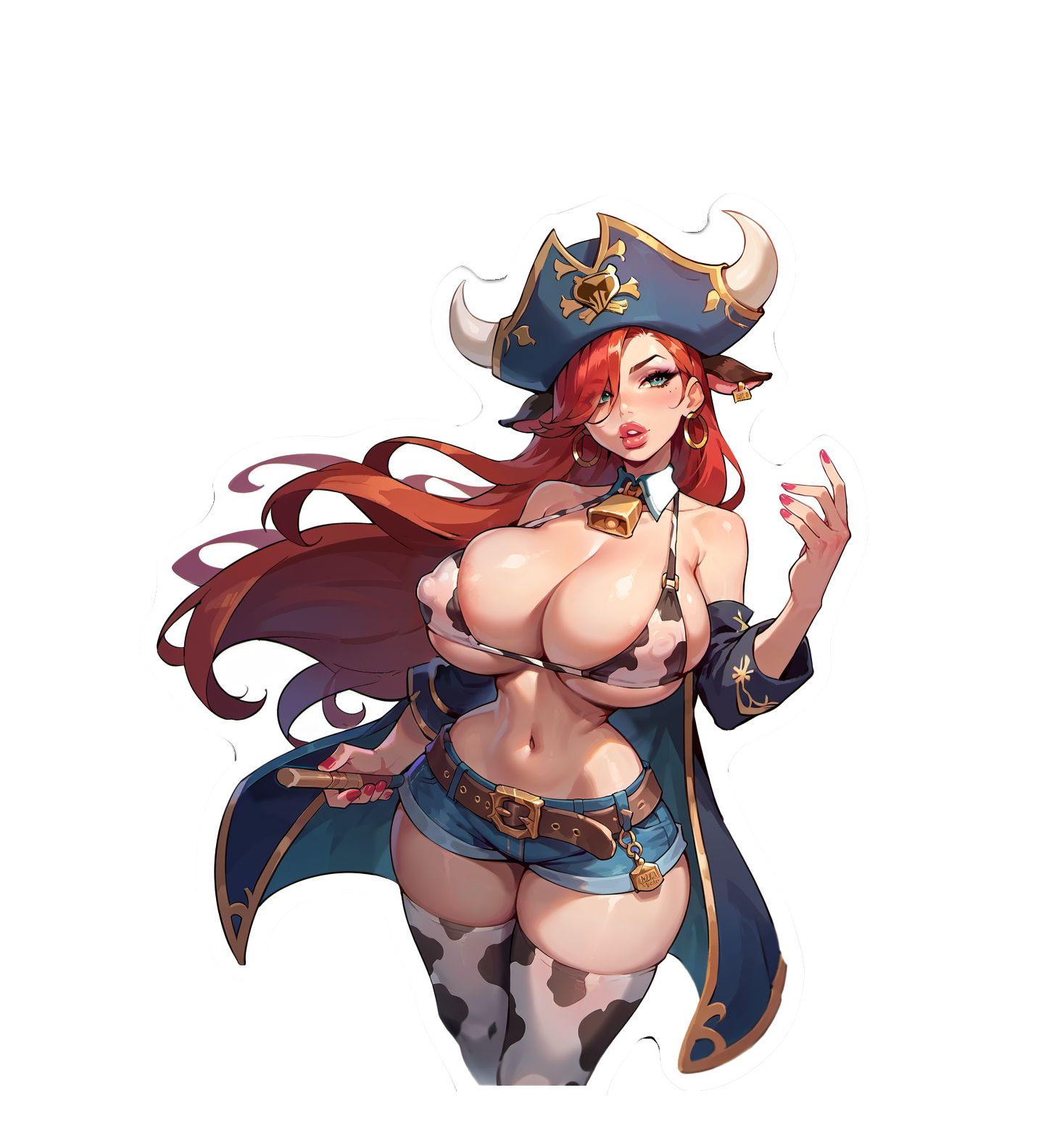 Miss Fortune 2 versions available! Cow print bikini, short shorts, pirate hat
