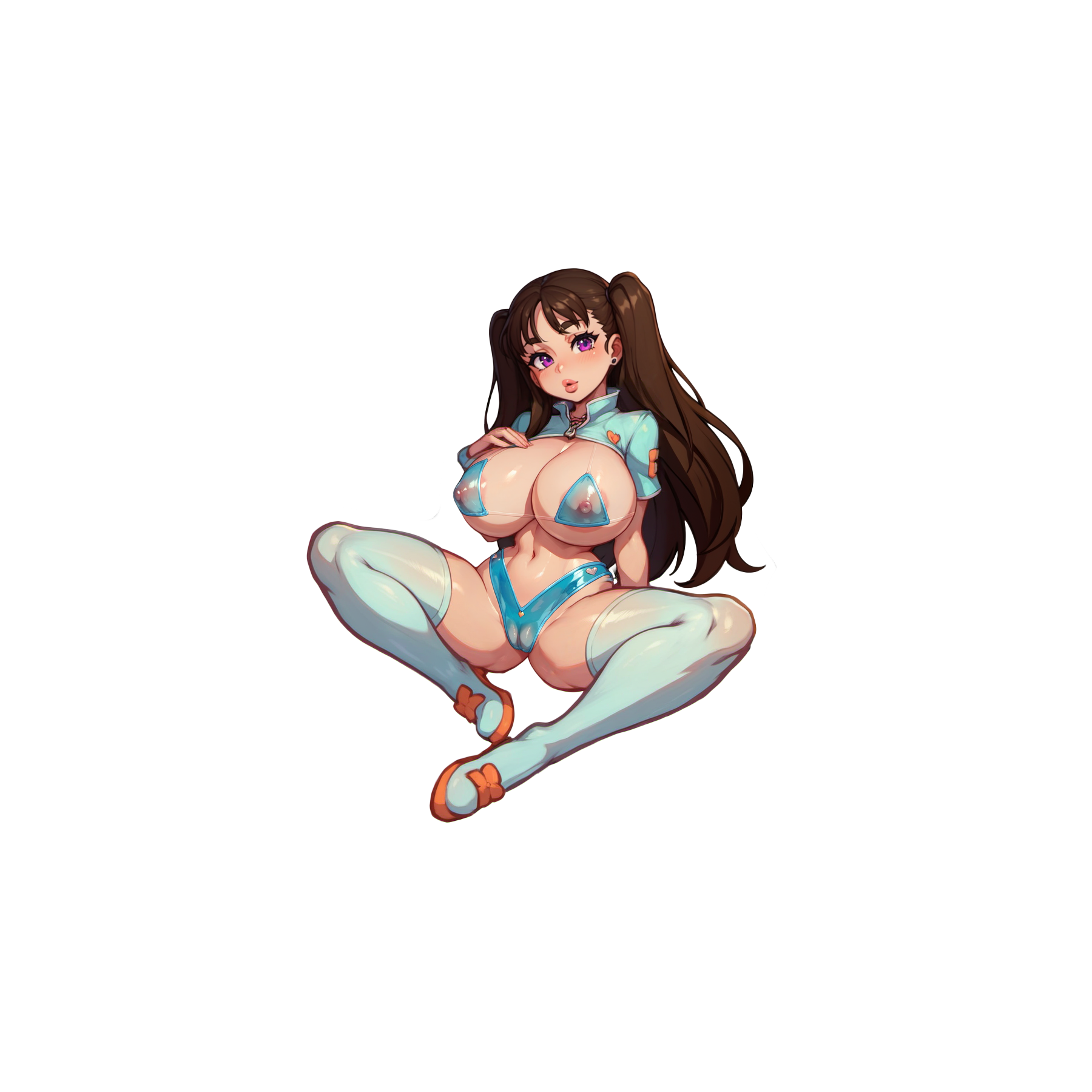 Diane - 2 versions! Blue Bikini and thighhighs, looking up and modeling for you