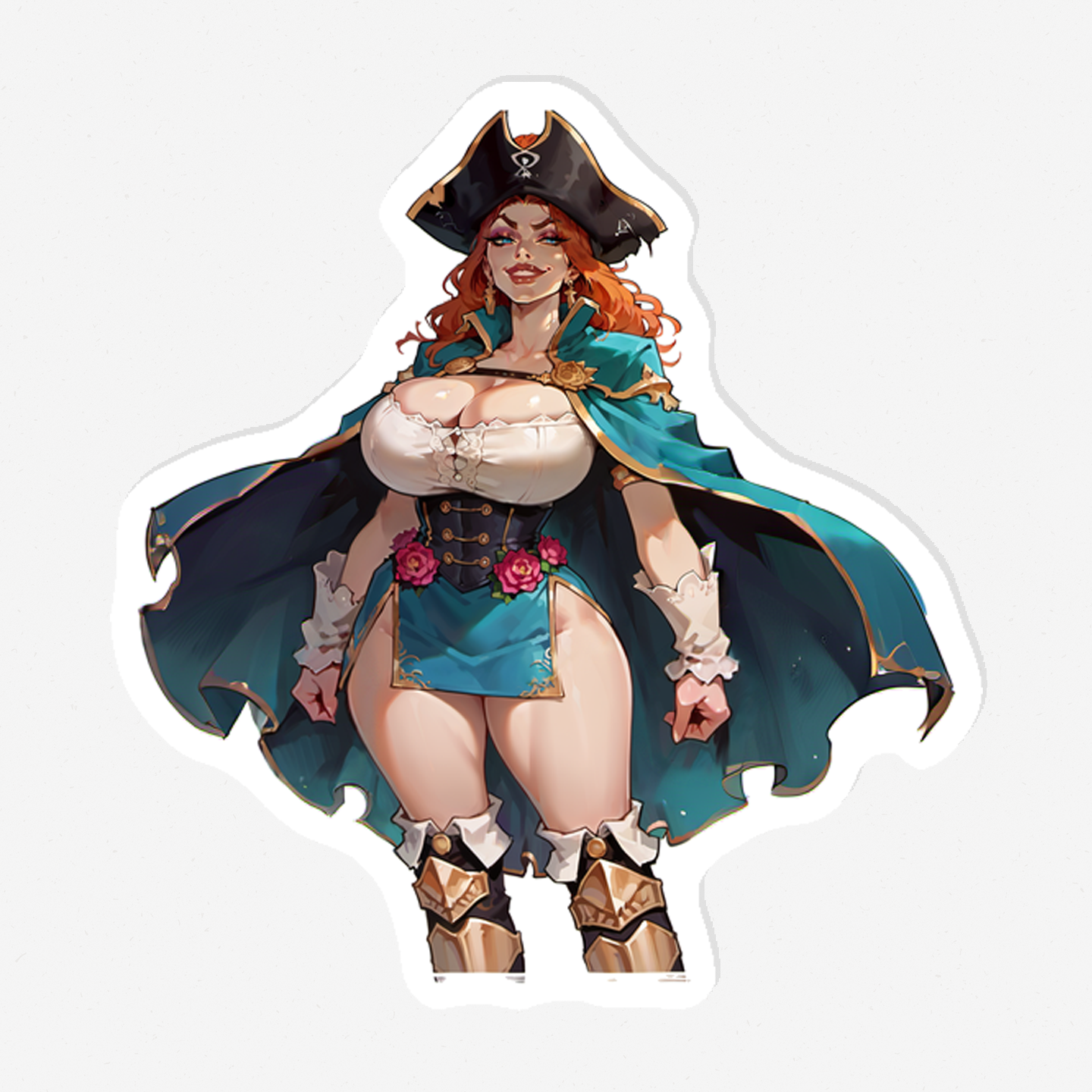 MF - Stickers Anime - Mature Oppai Pirate Girl Decal - Lewd NSFW Green Cape Art - Adult Manga Design for Collectors