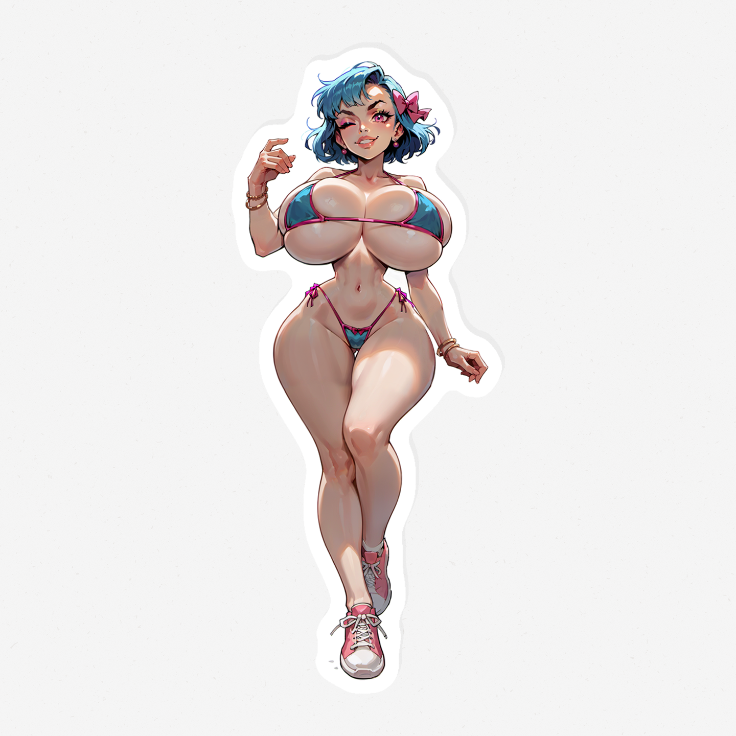 Blue Bubblegum - Anime Girl Sticker Pack, Lewd Blue Bubblegum Bikini Decal, NSFW Oppai Manga Art, Waifu, Mature Anime Stickers