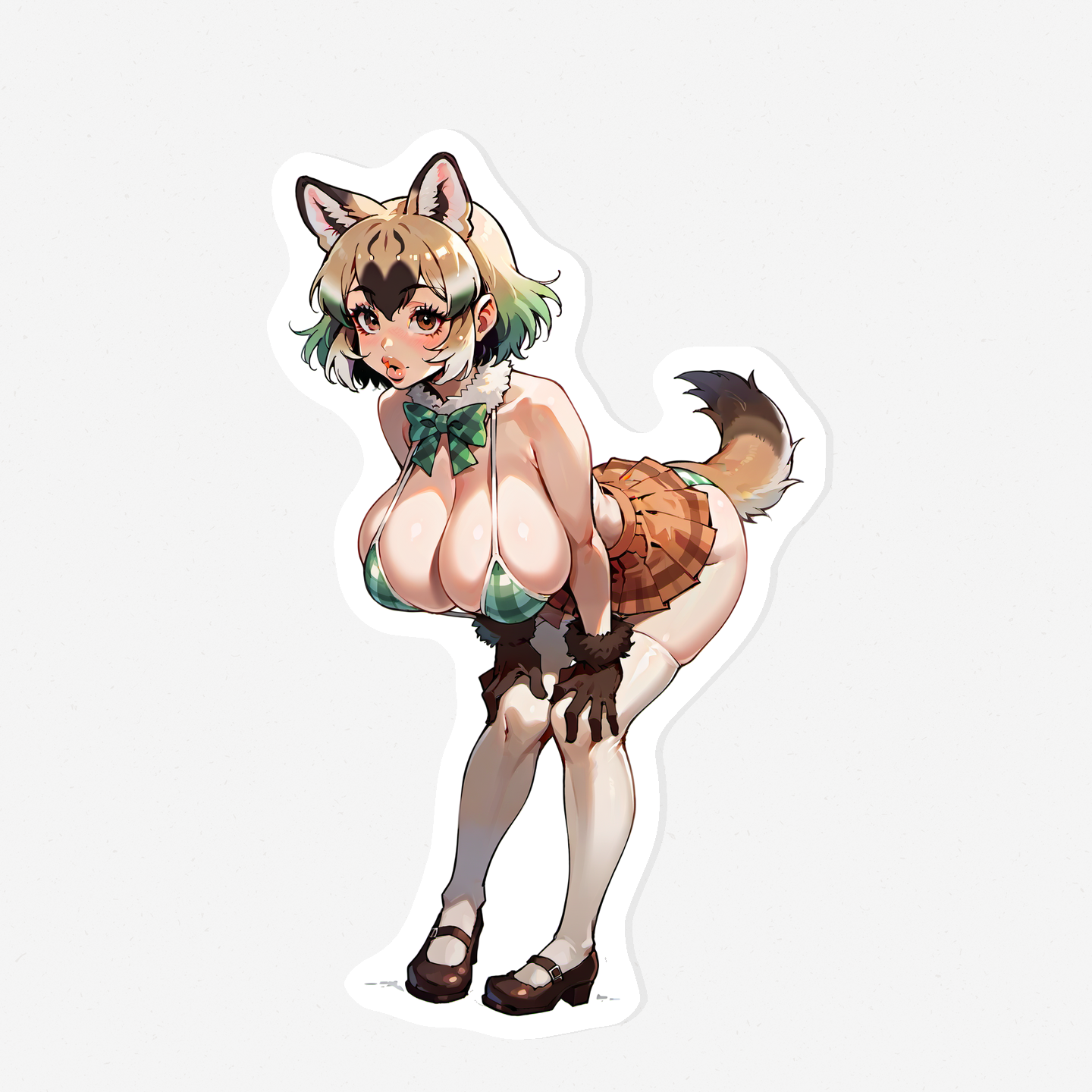 Black Tailed Prairie dog - Art Anime Stickers, NSFW Furry Prairie Dog Waifu Decal, Mature Anthro Green Swimsuit Sticker, Lewd Manga