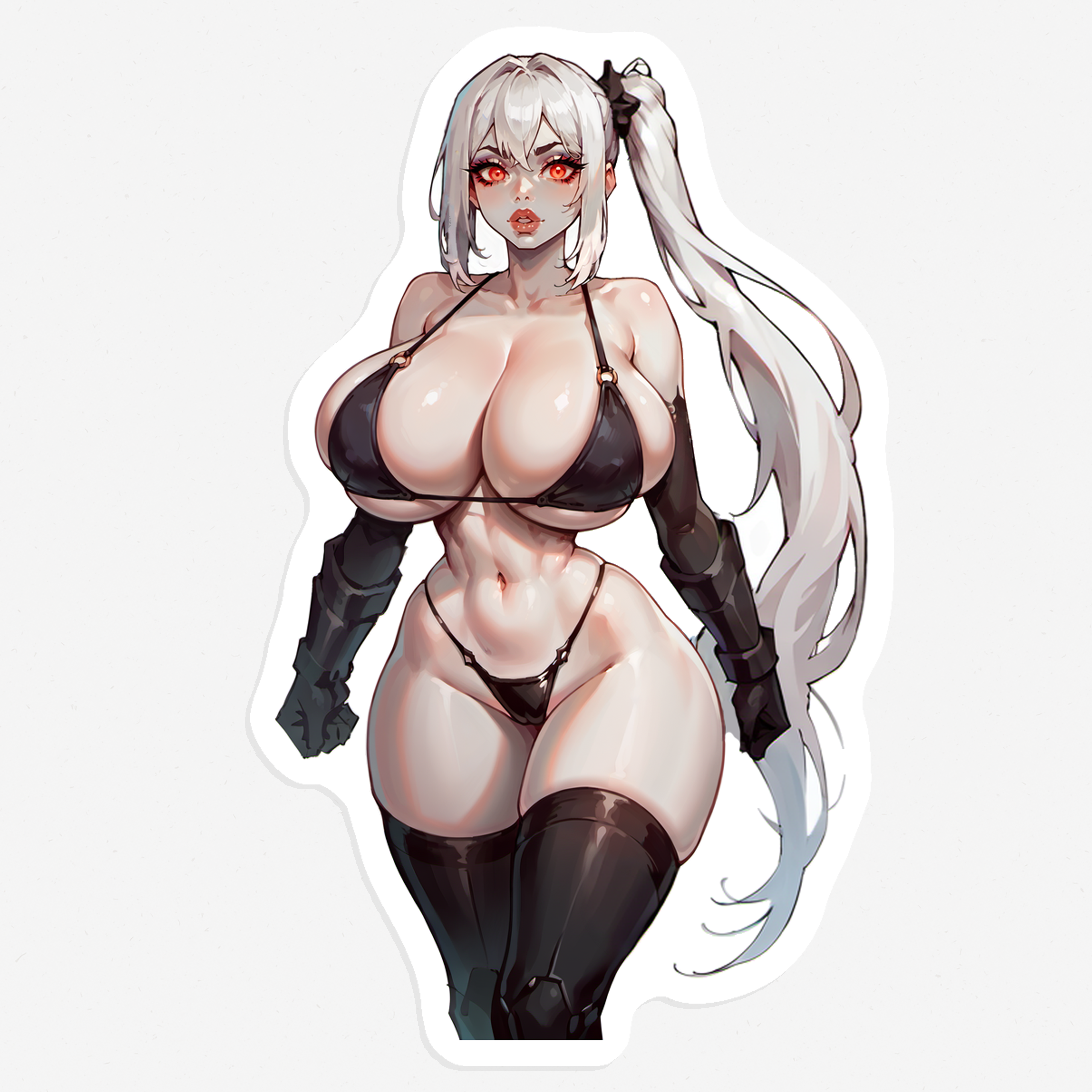 Armored Carrier Water Demon - 3 versions - Anime Girl Sticker 18, Mature Lewd Waifu in Black Bikini, Oppai Manga Decal, Art for Adult Fans, Erotic Pinup