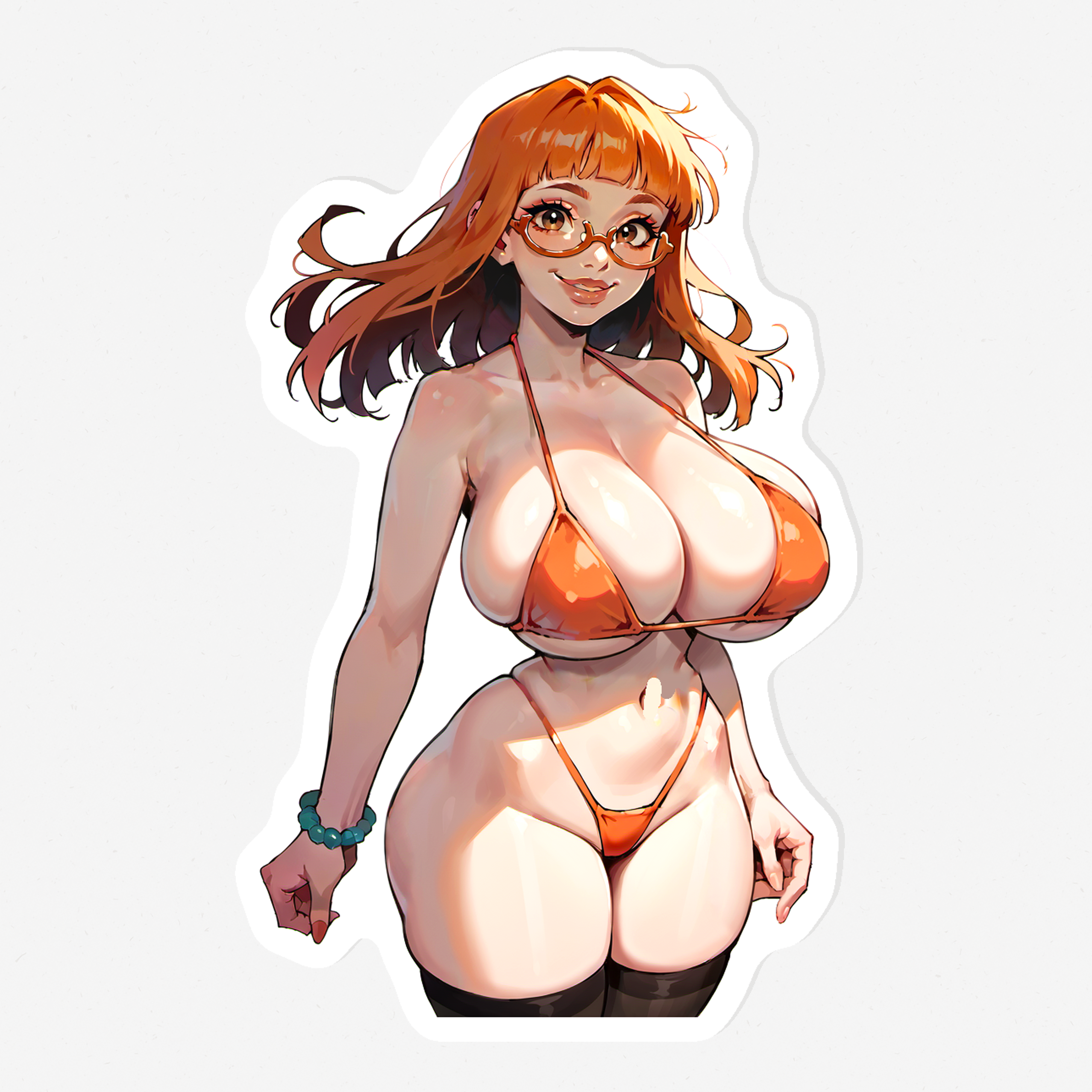  Taka - Anime Girl Sticker Waifu, Redhead Bikini Decal, Orange Lewd Manga Art, Mature Pinup, Sexy Adult Anime Woman, NSFW Vinyl