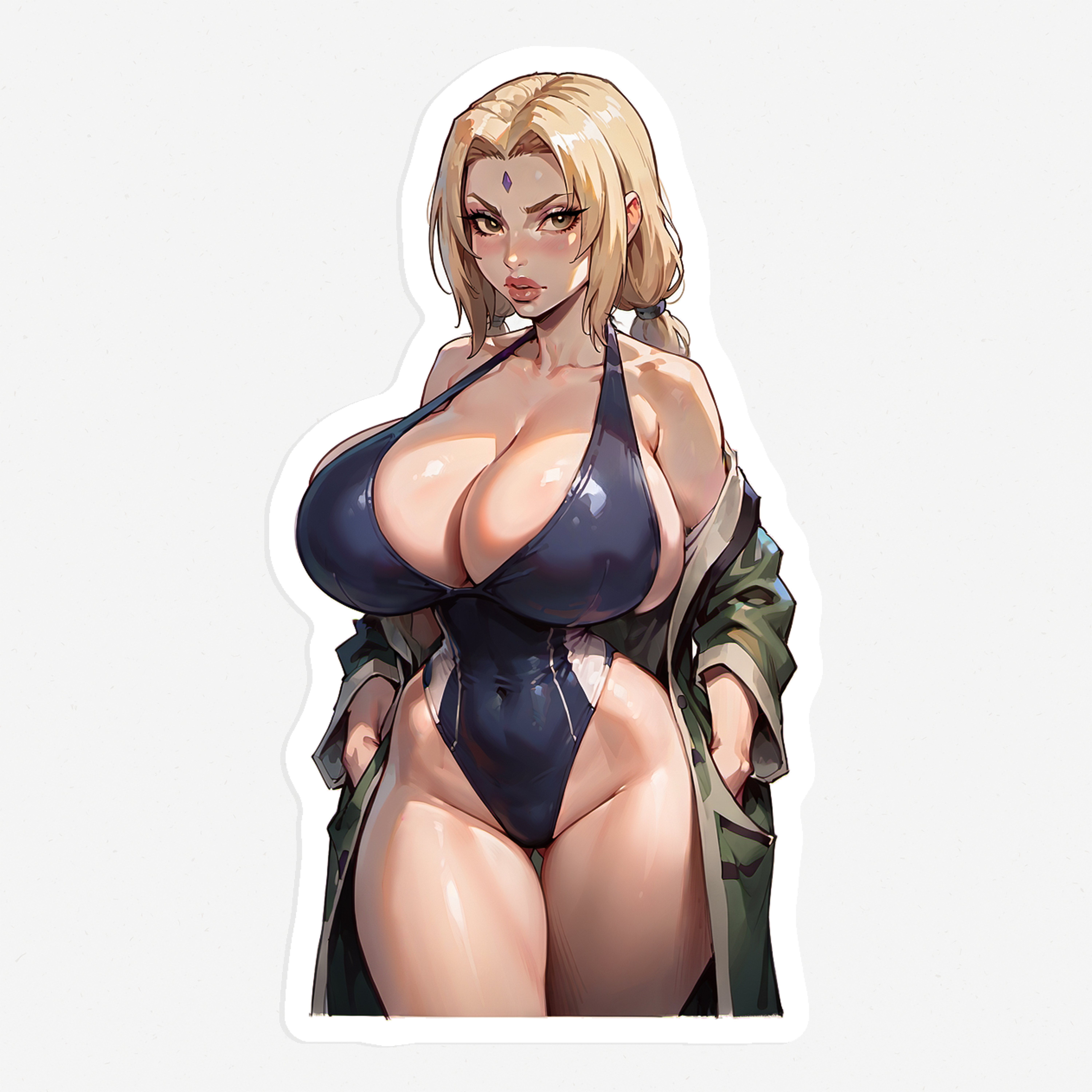  Tsunade - Hot Anime Girl Sticker, Mature Tsunade Bikini Oppai Decal, Lewd Manga Style Art, NSFW Adult Pin Up, Sexy Woman, 18+ Sticker