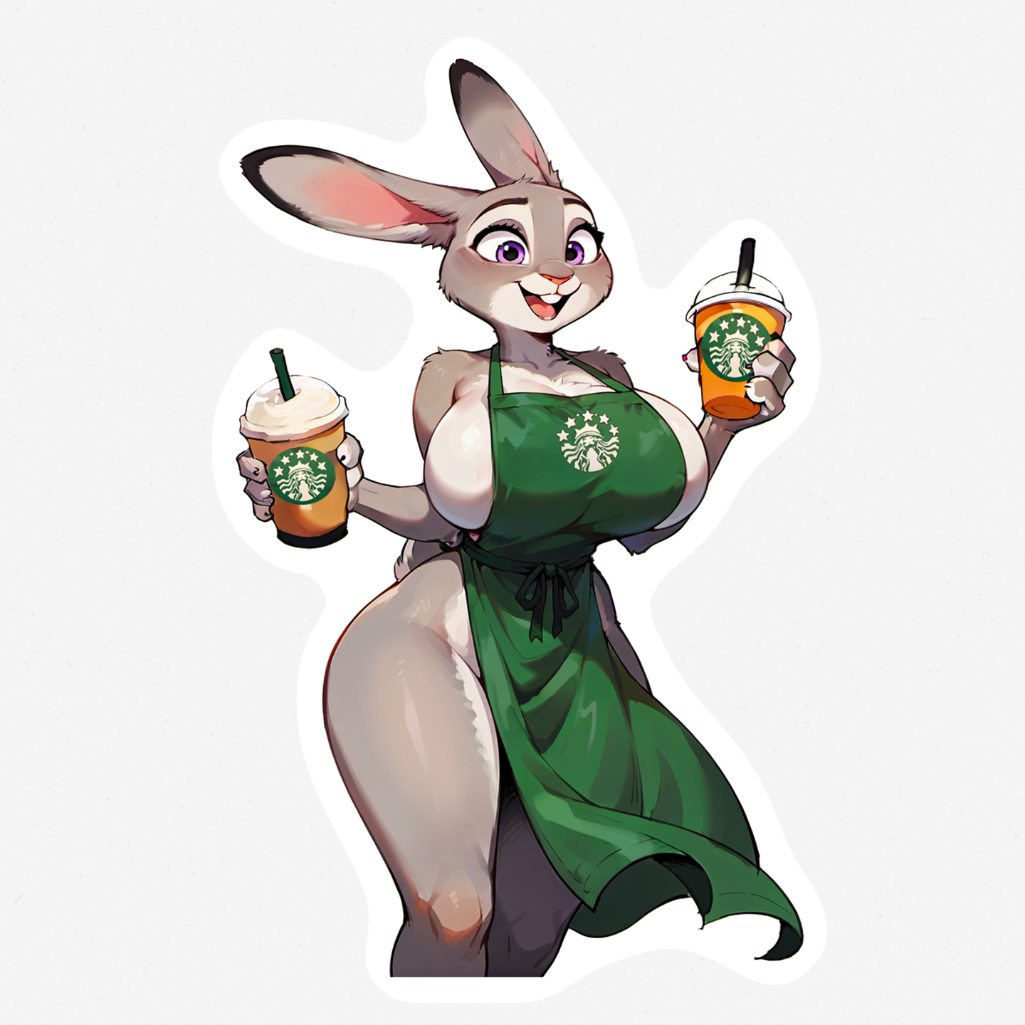 Lewd Judy Serving Coffee, Anime Girl Sticker Adult, NSFW Decal, Oppai Manga, Rule 34 Art, Nude Apron