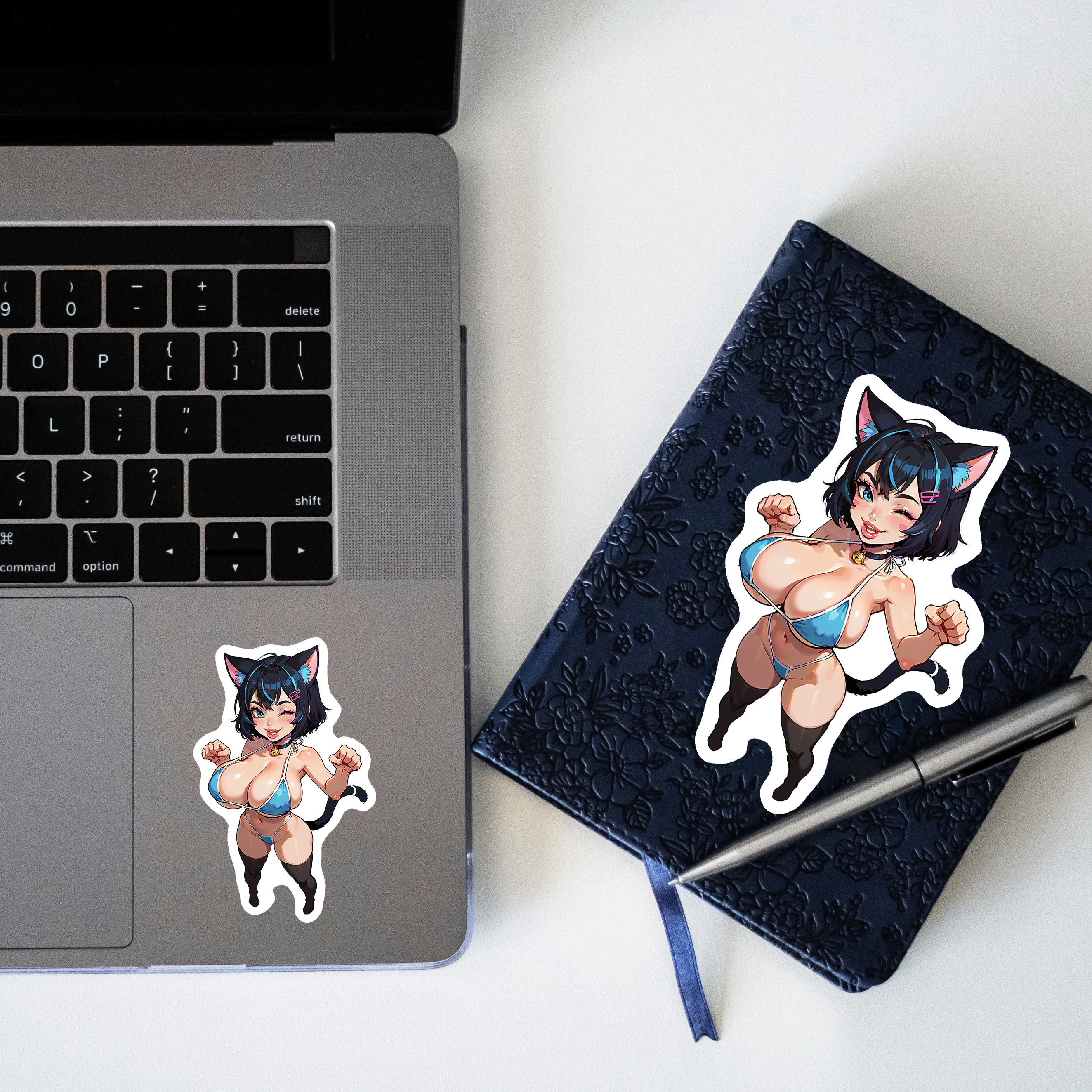 Cleo - Catgirl in a Blue Bikini - Sticker for Laptops, waterbottles, pc cases, notebooks, phones