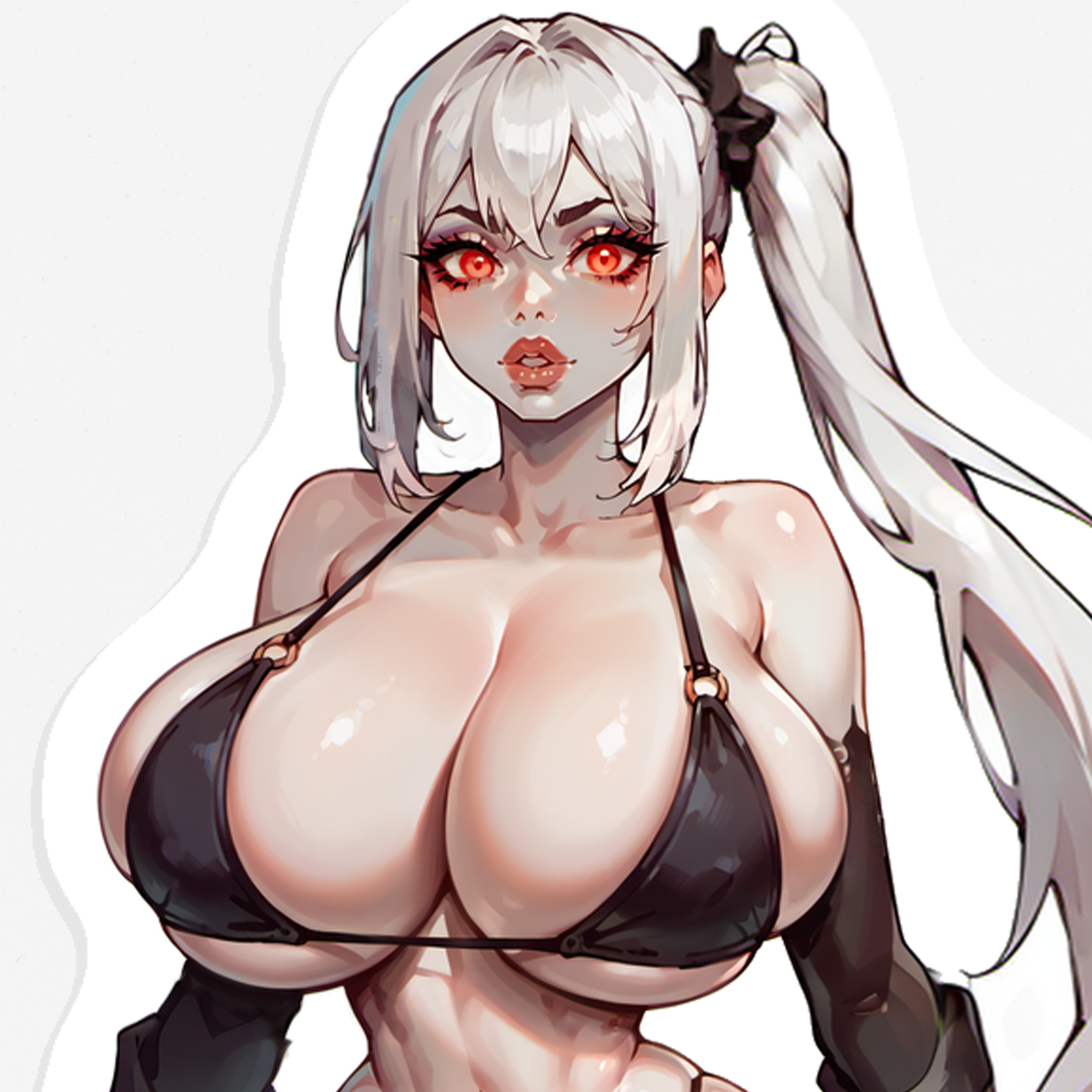 Armored Carrier Water Demon - 3 versions - Anime Girl Sticker 18, Mature Lewd Waifu in Black Bikini, Oppai Manga Decal, Art for Adult Fans, Erotic Pinup