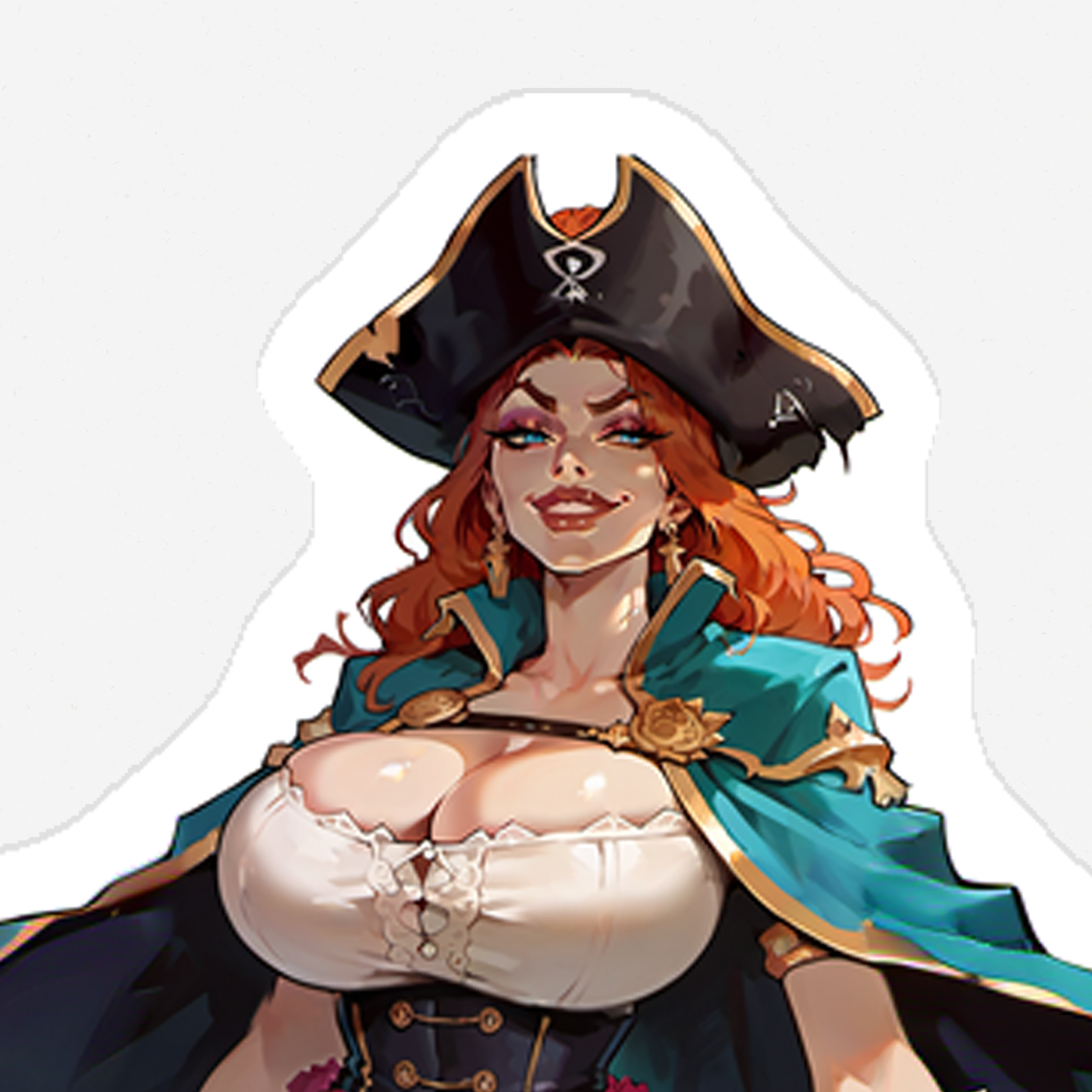 MF - Stickers Anime - Mature Oppai Pirate Girl Decal - Lewd NSFW Green Cape Art - Adult Manga Design for Collectors
