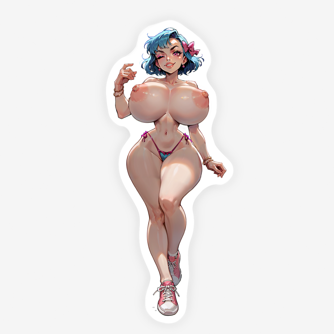 Blue Bubblegum - 2 Versions Anime Girl Sticker Pack, Lewd Blue Bubblegum Bikini Decal, NSFW Oppai Manga Art, Waifu, Mature Anime Stickers