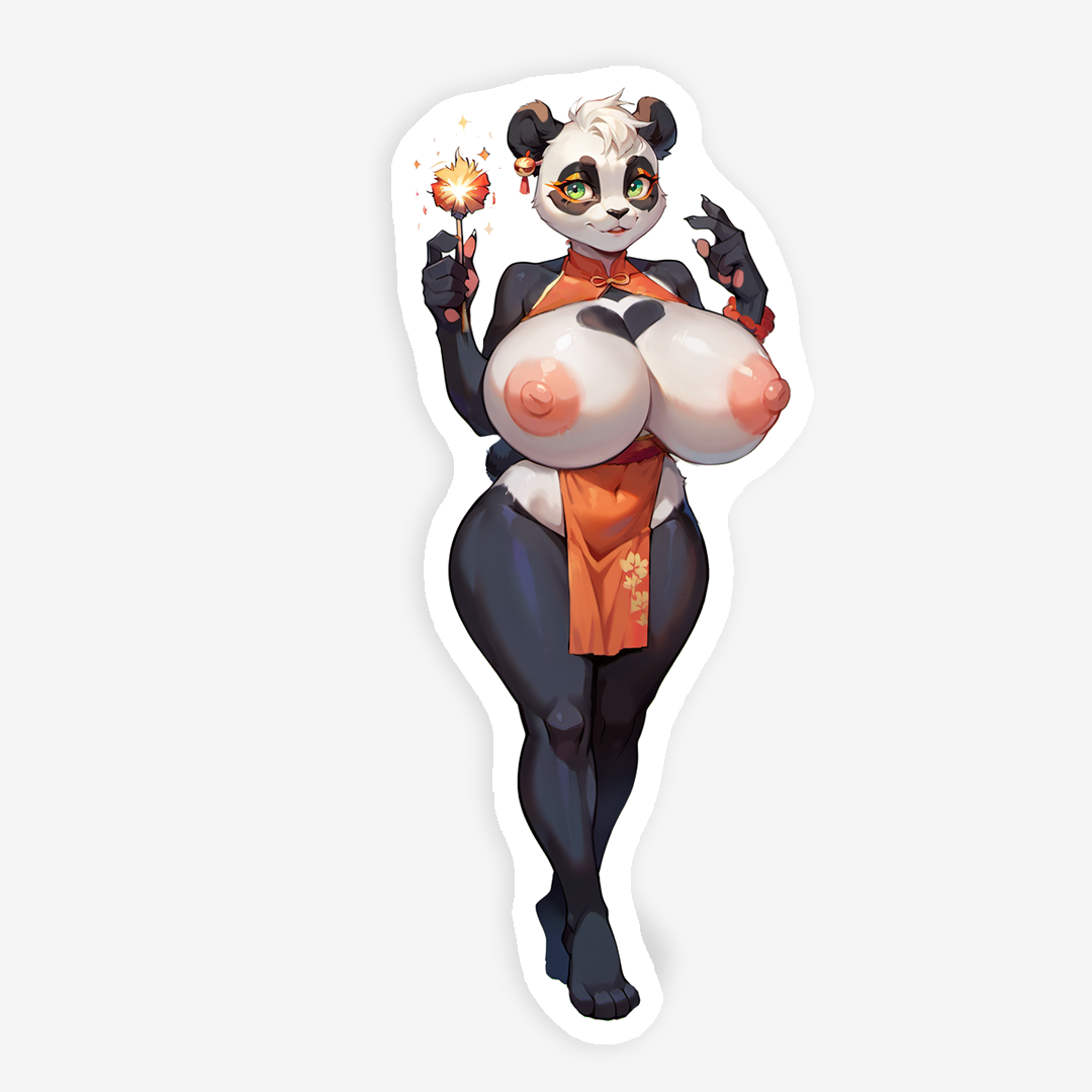Oreo - 4 Versions - Oppai and Large - Cute Panda girl with sparkler in an orange dress