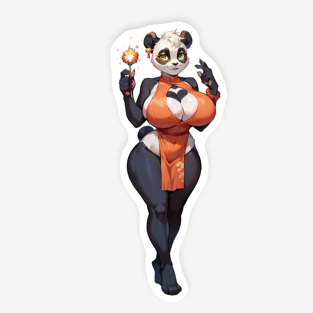 Oreo - 4 Versions - Oppai and Large - Cute Panda girl with sparkler in an orange dress