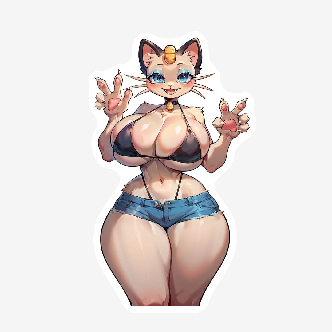 Meowth - 6 Versions - Oppai Bikini, white shirt and shorts