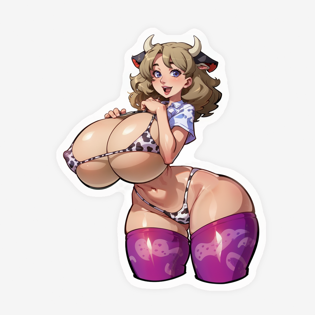B-ko Cowprint Bikini - 3 versions! Lewd Oppai Anime Waifu Sticker Vinyl Decal