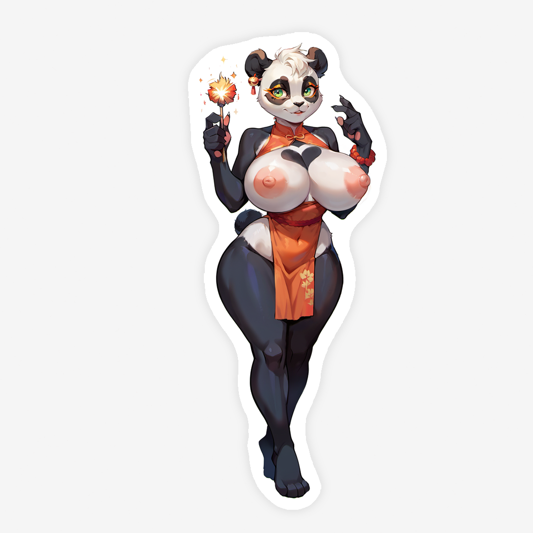 Oreo - 4 Versions - Oppai and Large - Cute Panda girl with sparkler in an orange dress