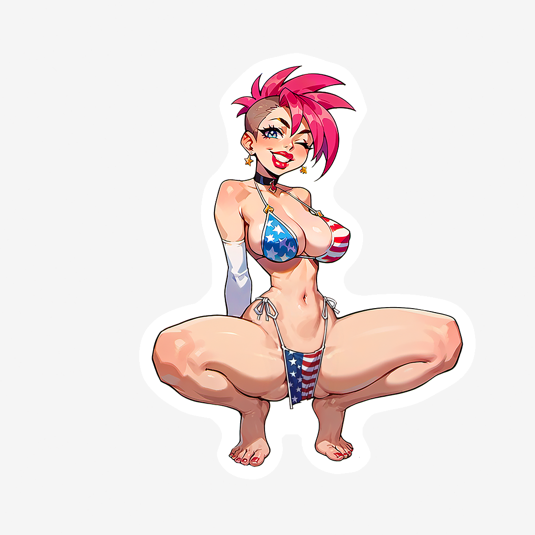 Vickie Victory - Pink Mohawk, American flag bikini, big pouting lips