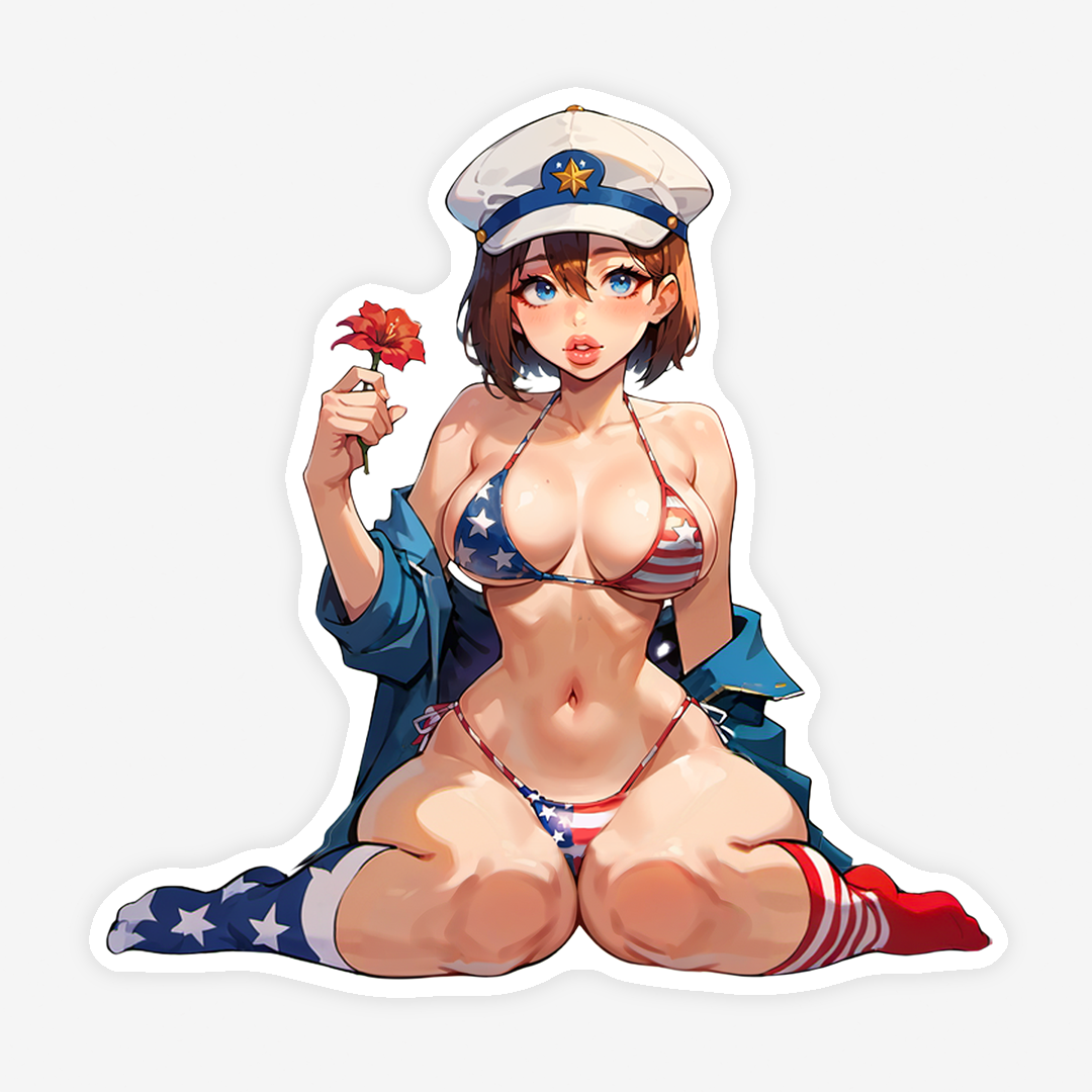 Alice - July 4th item - Independence Day! American flag bikini, holding flower and wearing a sailor hat