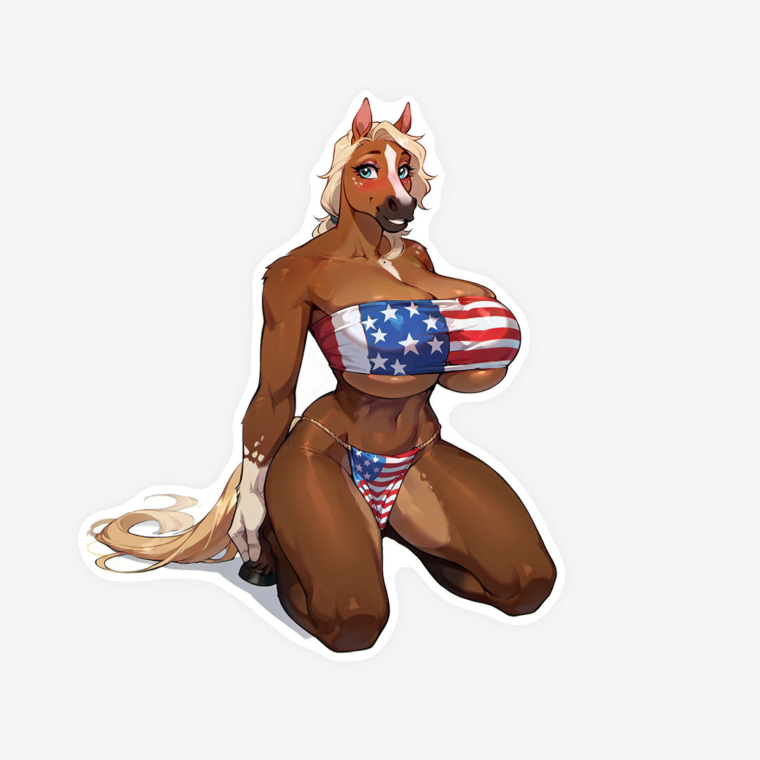 Pennie - Anthro Horse girl - American Flag bikini