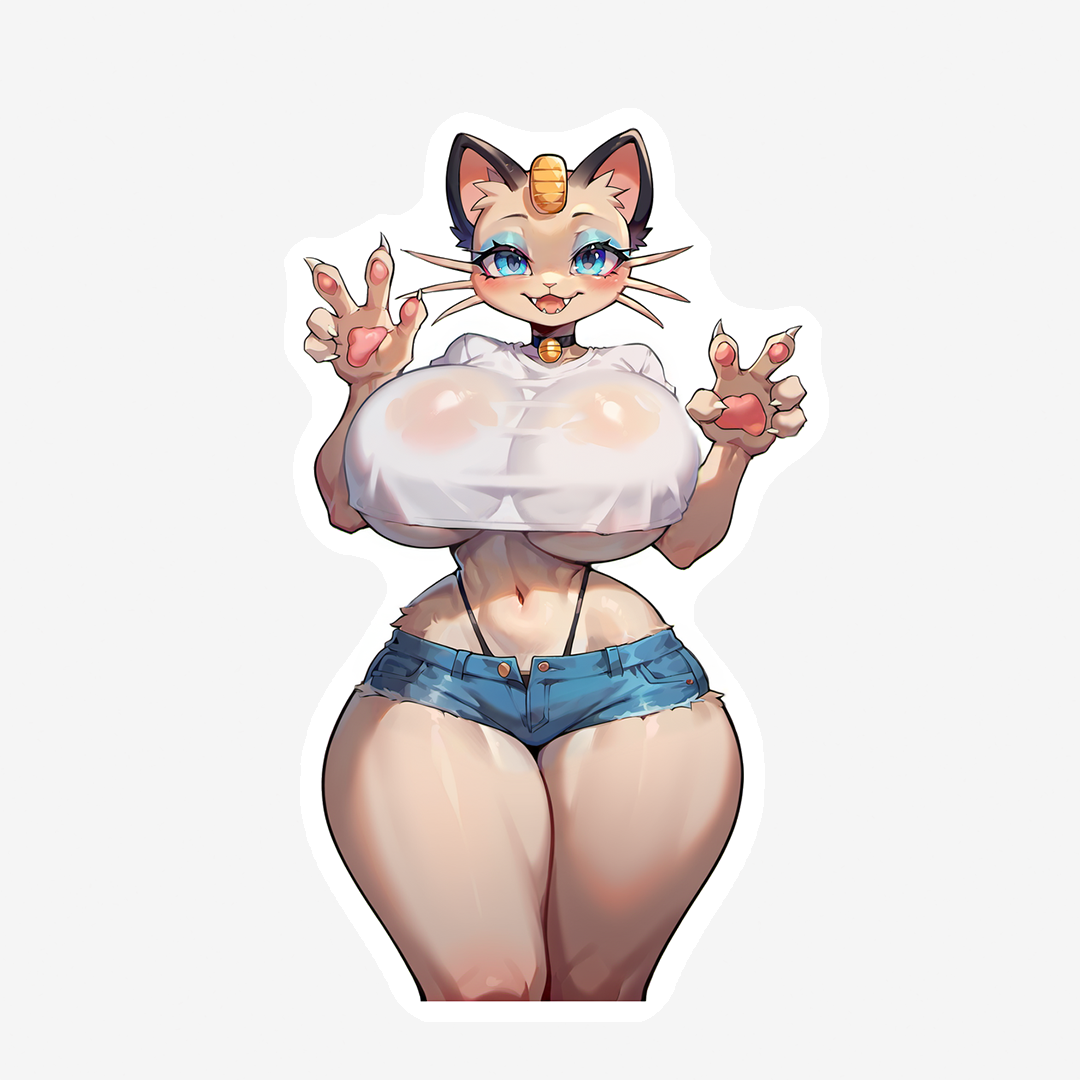 Meowth - 6 Versions - Oppai Bikini, white shirt and shorts