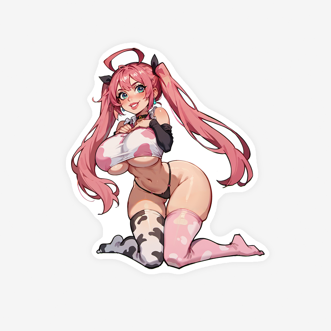 Milam Navi Cowprint Bikini and Thigh-highs - Lewd Oppai Anime Waifu Sticker Vinyl Decal