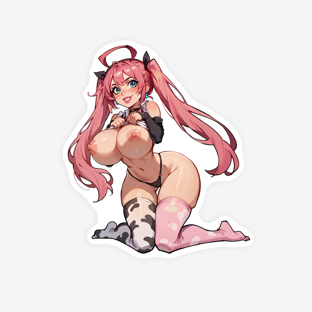 Milam Navi Cowprint Bikini and Thigh-highs - Lewd Oppai Anime Waifu Sticker Vinyl Decal