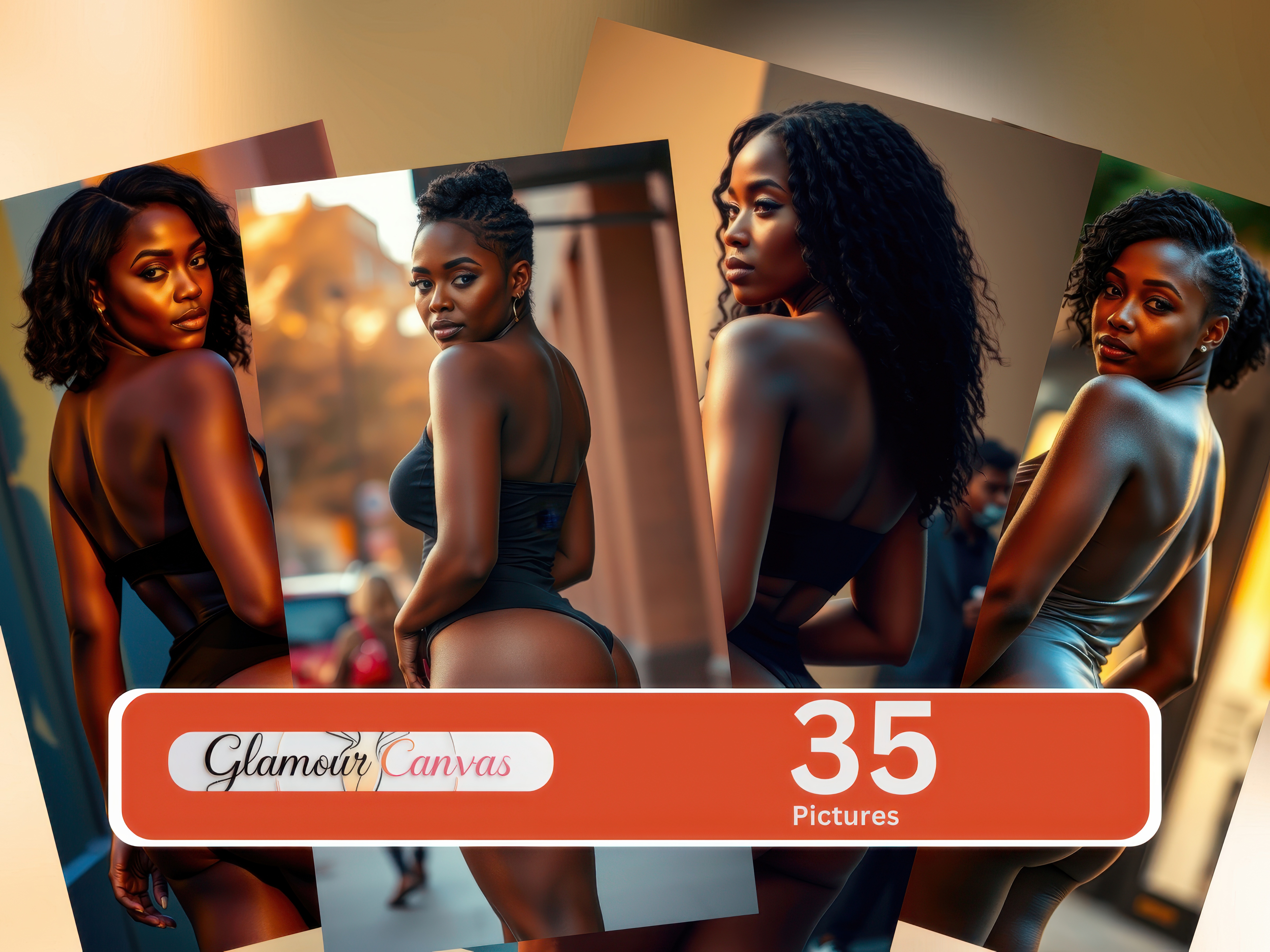 35 Pix Curvy Black Women Digital Art Collection – Glamour Canvas 23 | Afro-Inspired Curly Hair Models | High-Resolution JPG Images
