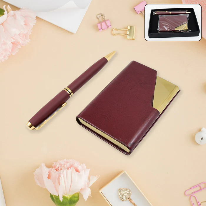  Leather Business Card Case & Luxury Ballpoint Pen Set (2 Pc Set)