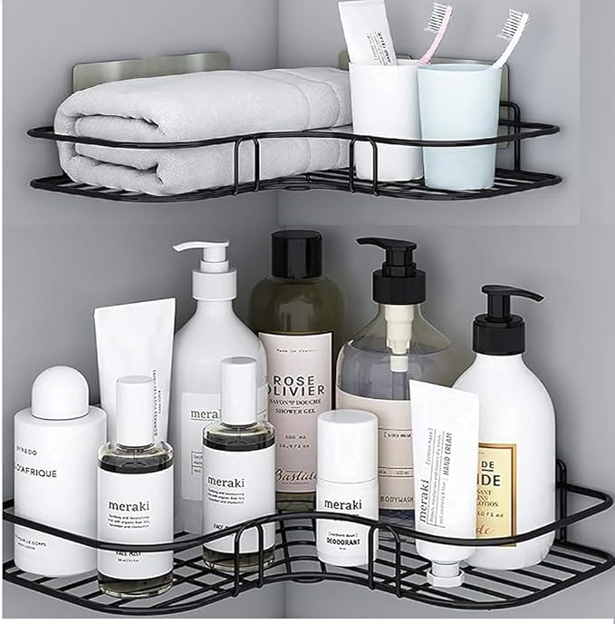 Black Metal Corner Bathroom Shelf