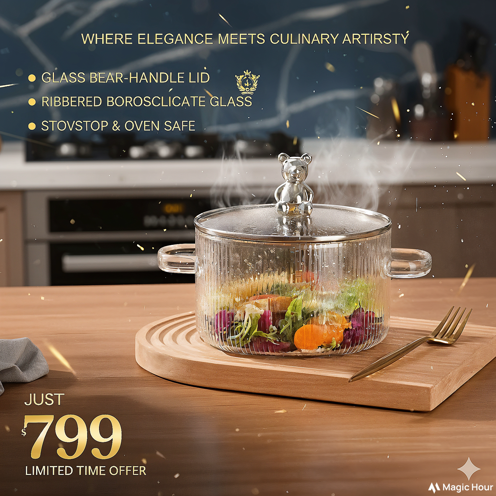 Glass Pot with Bear-Handle Lid