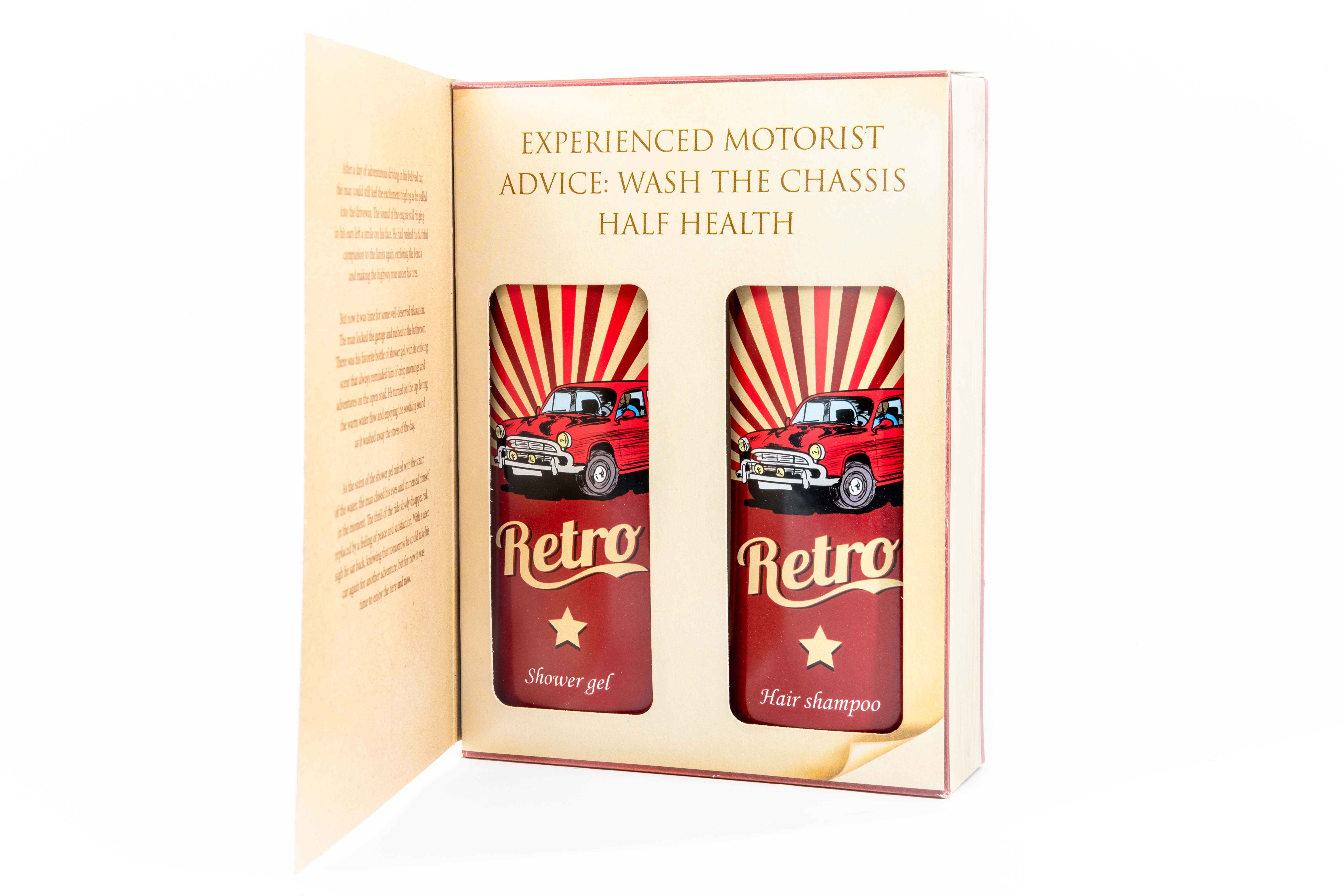 Retro shower gel and shampoo combo