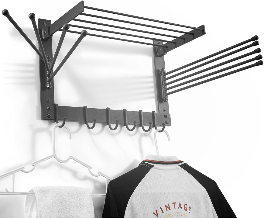 Laundry Clothes Drying Rack - Wall-Mounted Steel Laundry Clothes Organizer - Dryer Racks for Laundry Drying - Swivel Towel Hanger for Laundry Room - Space Saver in Bathroom (Steel)