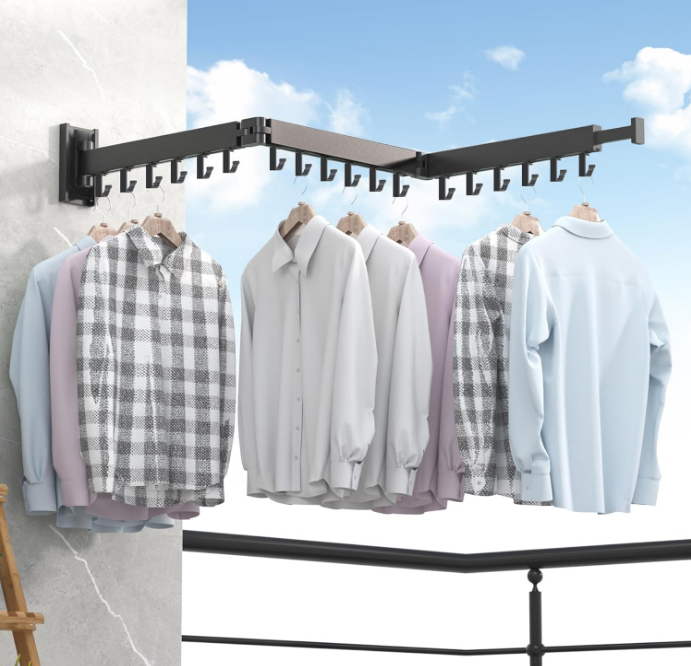 Wall Mounted Clothes Airer Clothes Airer Clothes for Laundry Space Saving Clothes Rack Retractable Dryer Rack for Laundry Foldable (3 Pin) Sandy Coating