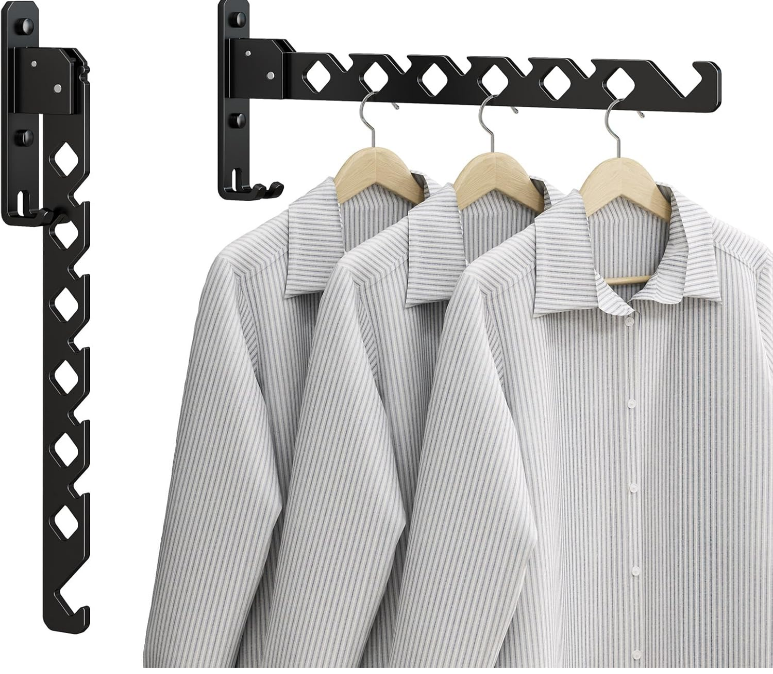 Wall Mounted Clothes Drying Rack,Foldable Laundry Hanger Wall Mount,Wall Clothes Rack for Laundry Room, Clothes Hanger Indoor,Perfect for Small Spaces,Matte Black 2 Packs