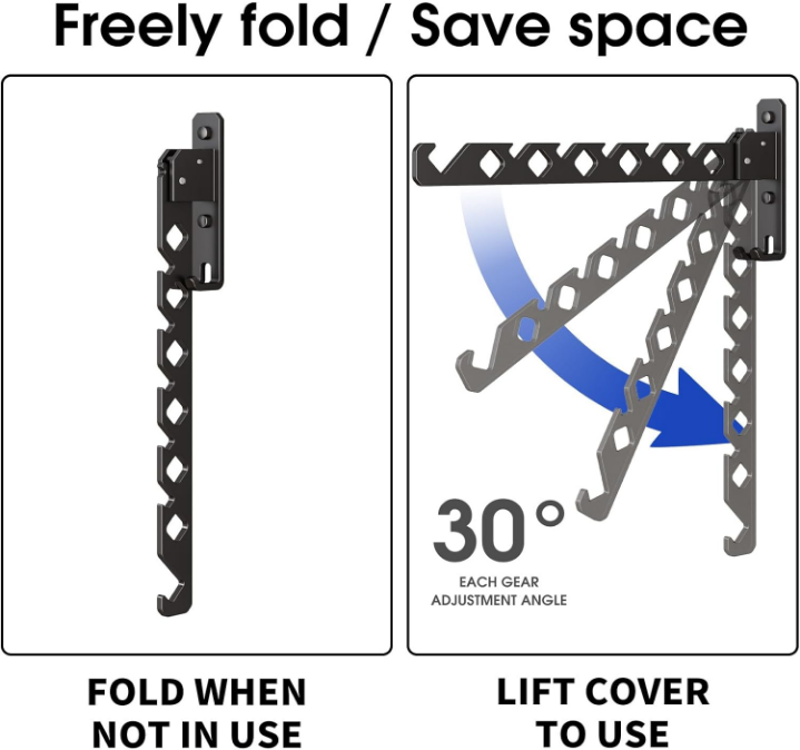 Wall Mounted Clothes Drying Rack,Foldable Laundry Hanger Wall Mount,Wall Clothes Rack for Laundry Room, Clothes Hanger Indoor,Perfect for Small Spaces,Matte Black 2 Packs