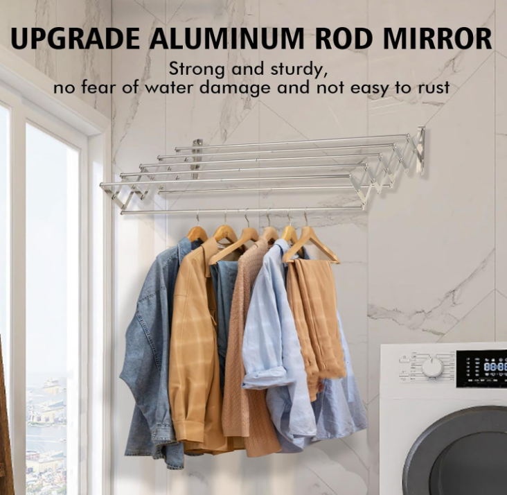 XL-31.5'' Wall Mounted Clothes Drying Rack, 130 lbs Large Capacity Rustproof Retractable Collapsible Drying Rack Easy Install with 7 Drying Rods, Space Saving Towel Drying Rack for Laundry-Black