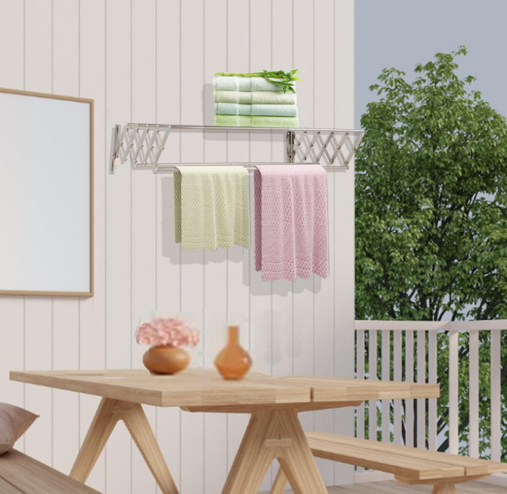 XL-31.5'' Wall Mounted Clothes Drying Rack, 130 lbs Large Capacity Rustproof Retractable Collapsible Drying Rack Easy Install with 7 Drying Rods, Space Saving Towel Drying Rack for Laundry-Black