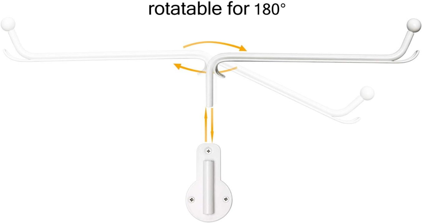 Wall Mounted Clothes Hanger with Swing Arm Holder Valet Hook Metal Hanging Laundry Drying Rack Space Saver for Closet Organizer, Laundry Room Organization Bathroom, Bedroom,2 Pcs, White