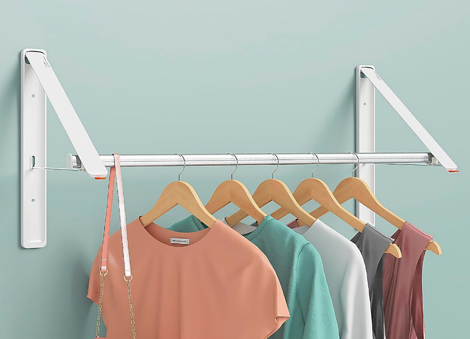 Wall Clothes Drying Rack Extendable Rod, Collapsible Clothing Racks for Hanging, Retractable Hanger Wall Mount, 31.5" Metal Rod, Handy Closet Organizer, Bathroom Balcony Rv Indoor (White)