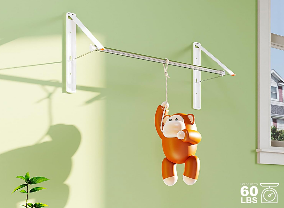 Wall Clothes Drying Rack Extendable Rod, Collapsible Clothing Racks for Hanging, Retractable Hanger Wall Mount, 31.5" Metal Rod, Handy Closet Organizer, Bathroom Balcony Rv Indoor (White)