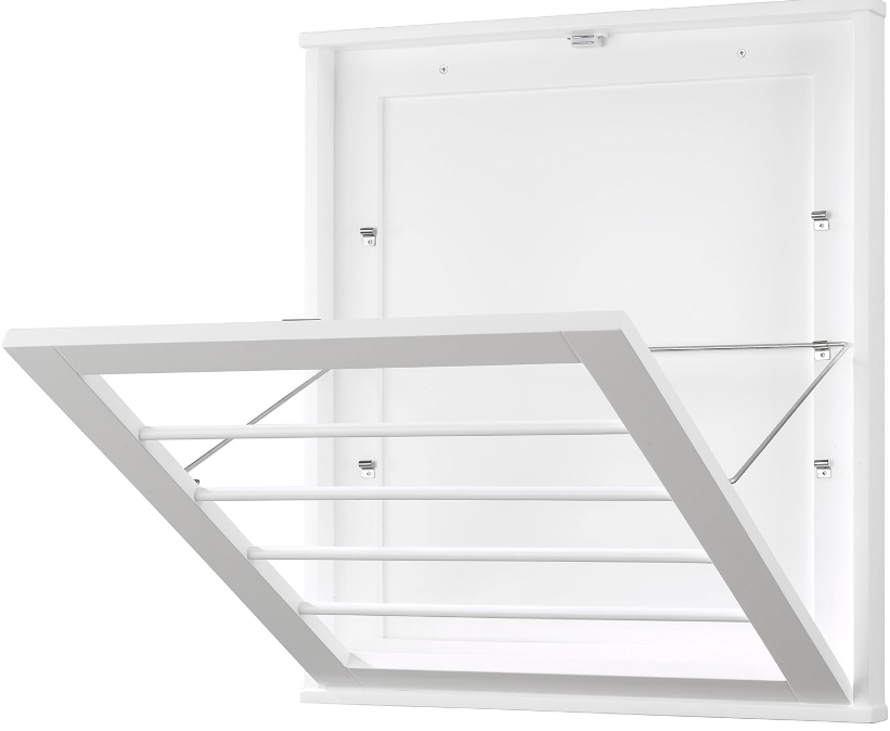 MDF, Wood, Steel Wall Mounted Drying Rack for Storage, White