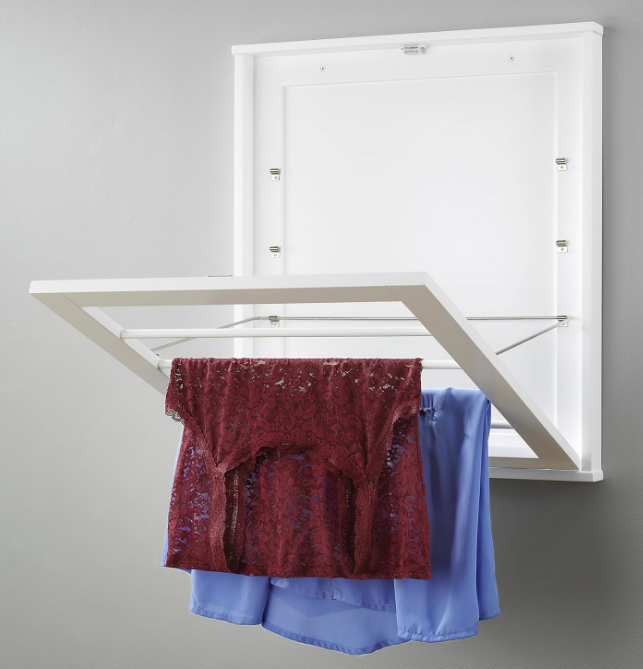 MDF, Wood, Steel Wall Mounted Drying Rack for Storage, White