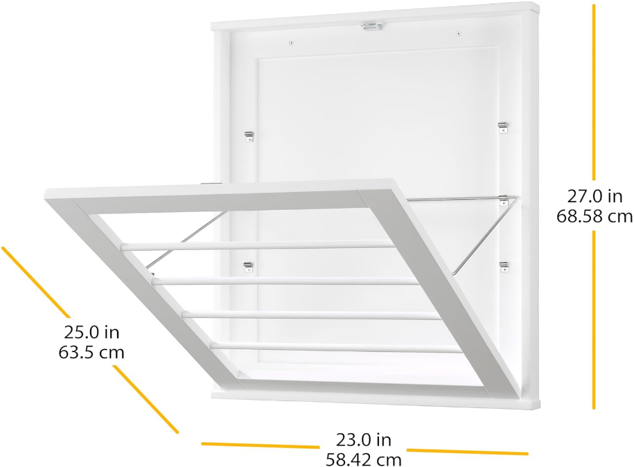 MDF, Wood, Steel Wall Mounted Drying Rack for Storage, White